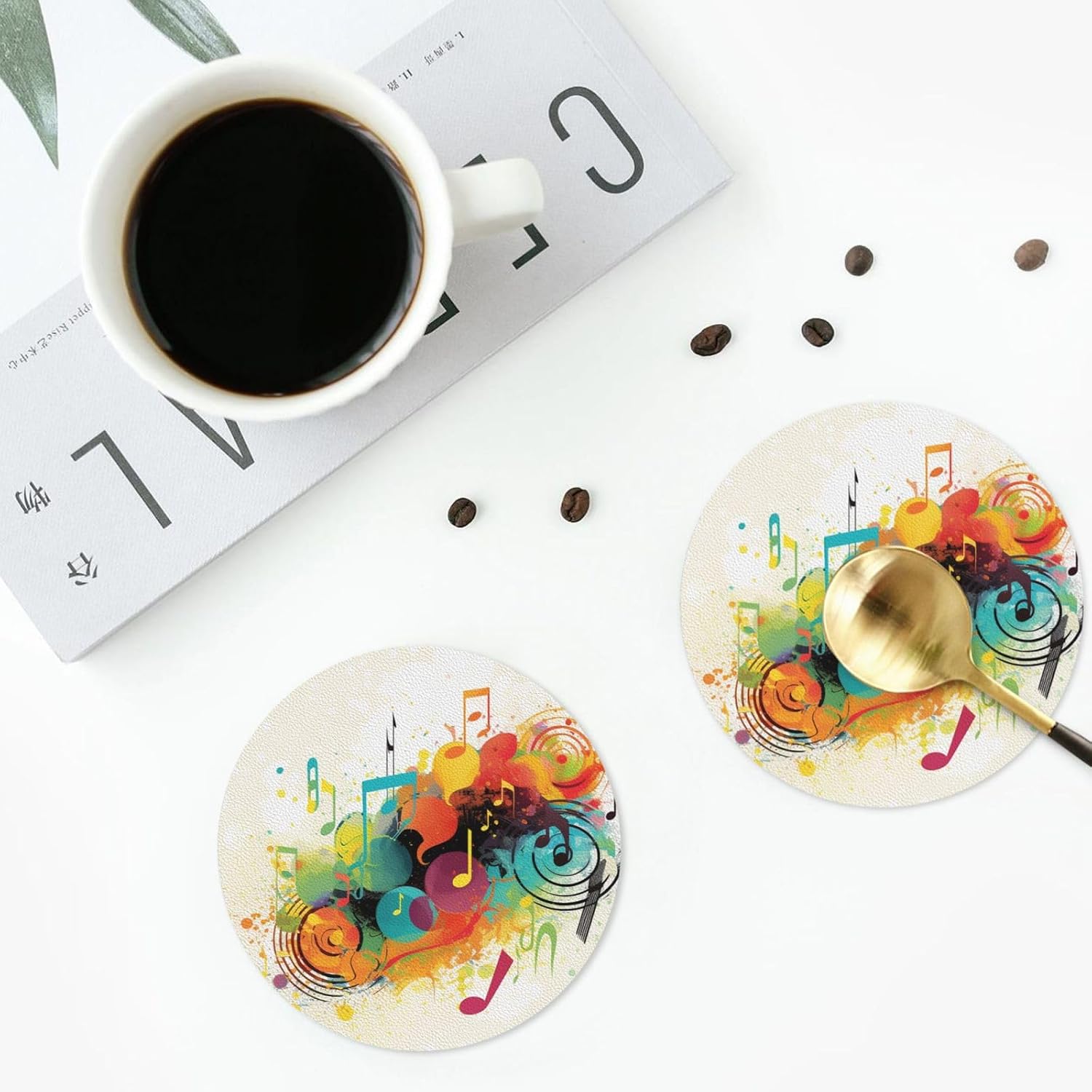 6Pcs Drink Coasters Cup Coaster Abstract Music Themed Funny Cup Mat Pad 4" Leather Coaster for Drinks Waterproof Bar Beer Beverage Coasters Set for Home Decor Housewarming Gift image 5