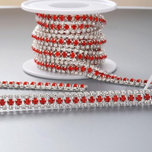 Miniatura 5 de Jerler Cadena de cierre de diamantes de imitación de 3 filas de 5 yardas para manualidades, bodas y decoraciones de ropa (rojo)