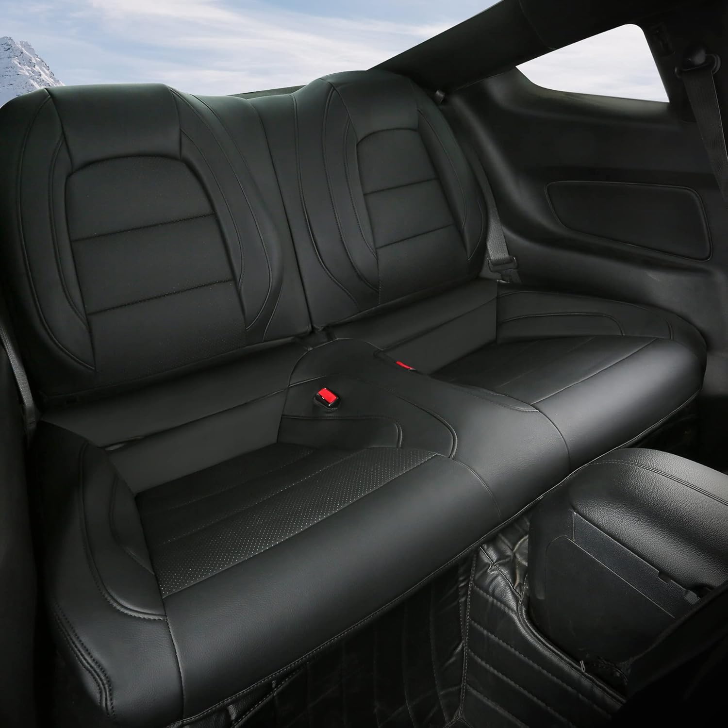 GIANT PANDA Customized Full Set Car Seat Covers Fit Ford Mustang Coupe Hardtop 2015 2016 2017 2018 2019 2020 2021 2022 2023 2024 2025 2026- (Black)