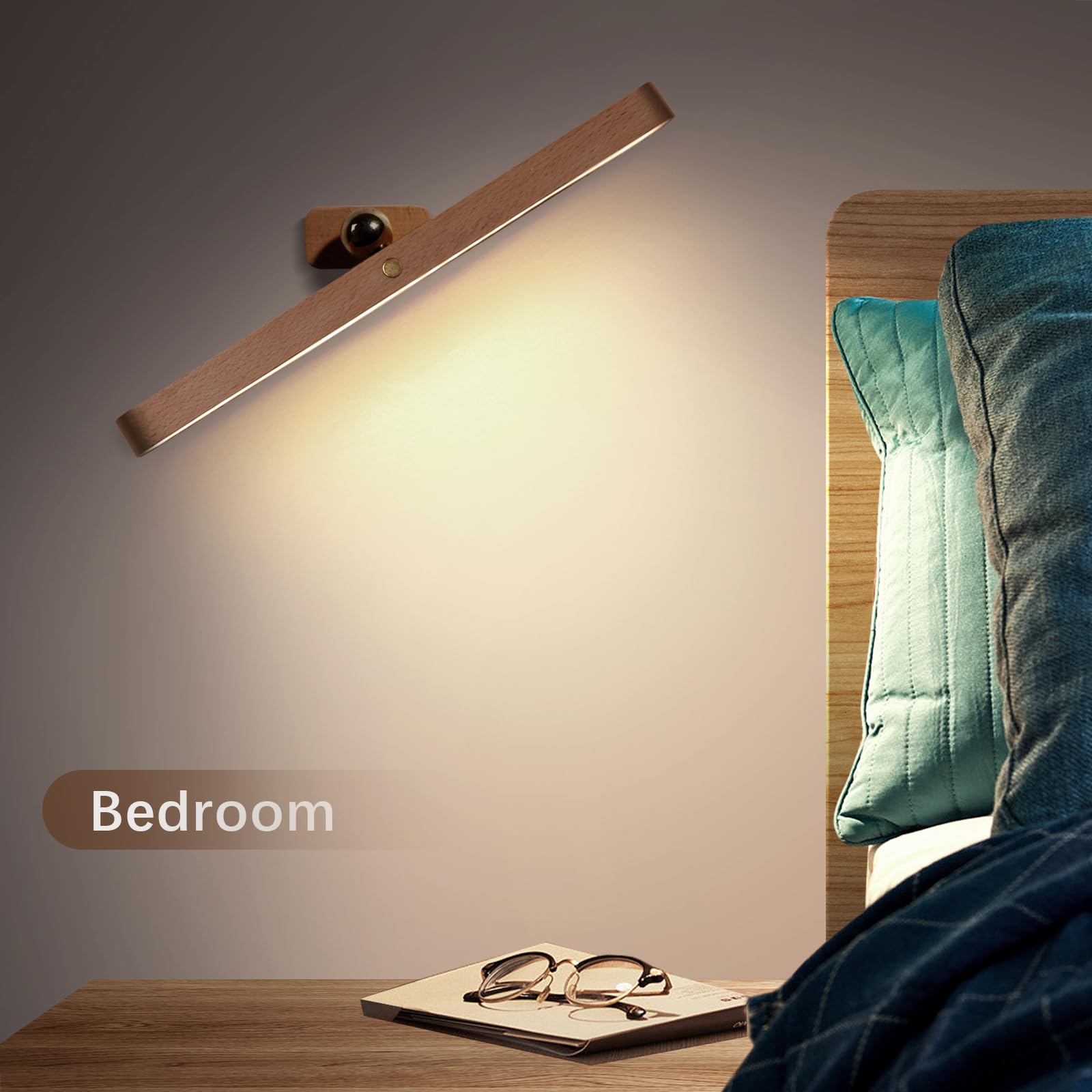 Luz LED magnética giratoria de 360°, funciona con pilas, recargable por USB, luz nocturna LED regulable para luz de lectura, luz de maquillaje e iluminación del hogar (marrón, 2 unidades)