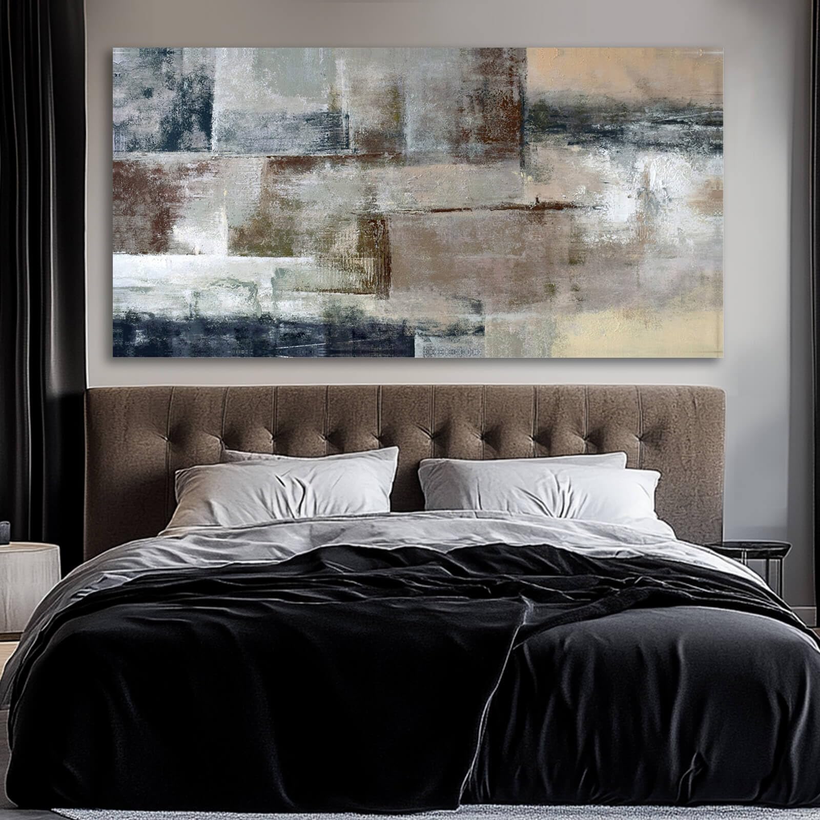 SDYA - Quadro astratto da parete dipinto a mano su tela con cornice di colore grigio, 76
