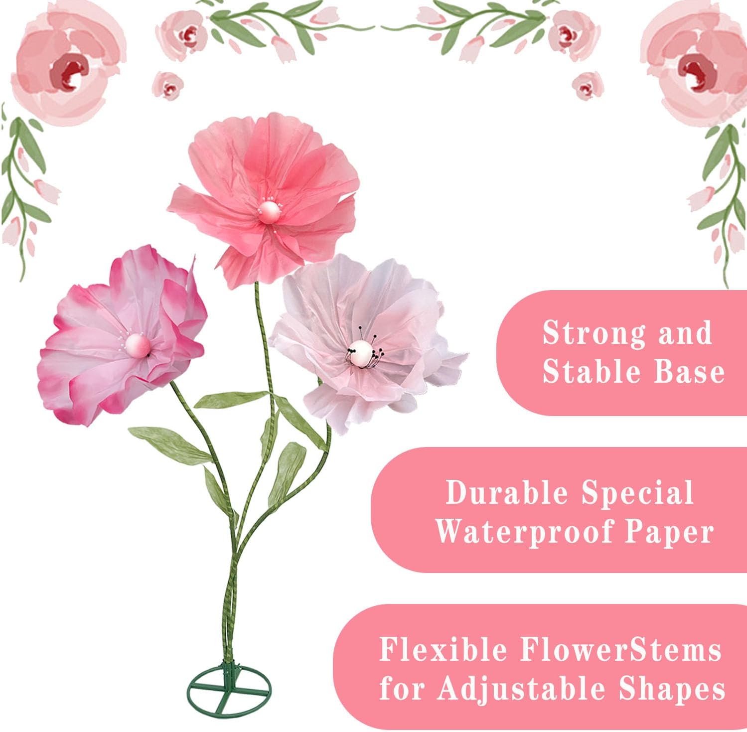 5.9 Ft Giant Flowers for Decoration, Large Paper Artificial Flowers, Standing Huge Handcrafted Flowers for Wedding, Hotel, Office, Photography Props, Art Gallery, Shop Window Display(Pink Series) - Image 5