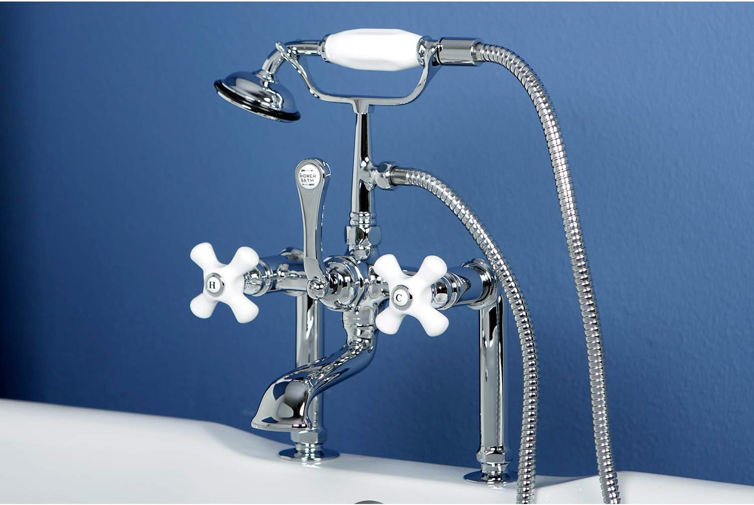 Kingston Brass CC112T1 Vintage 7-Inch Deck Mount Clawfoot Tub Faucet with Hand Shower, Polished Chrome