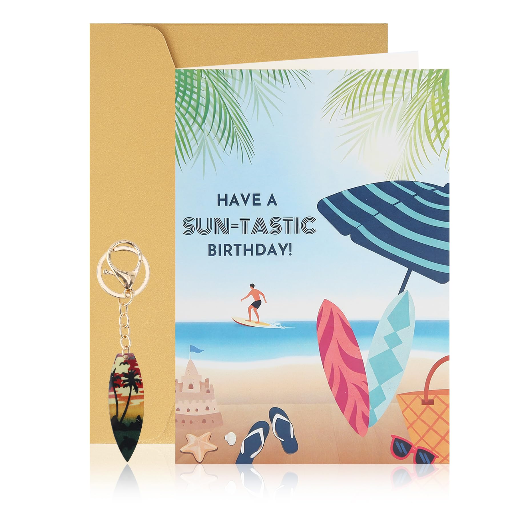 Wasise Surfing Card - Surf Gifts, Birthday Surfing Card, Surf Lover, Birthday Cards for Partner Male, for Loved One, Relative, Friend, Dad, Brother, Daughter, with Surfboard Keychain, Blank Inside