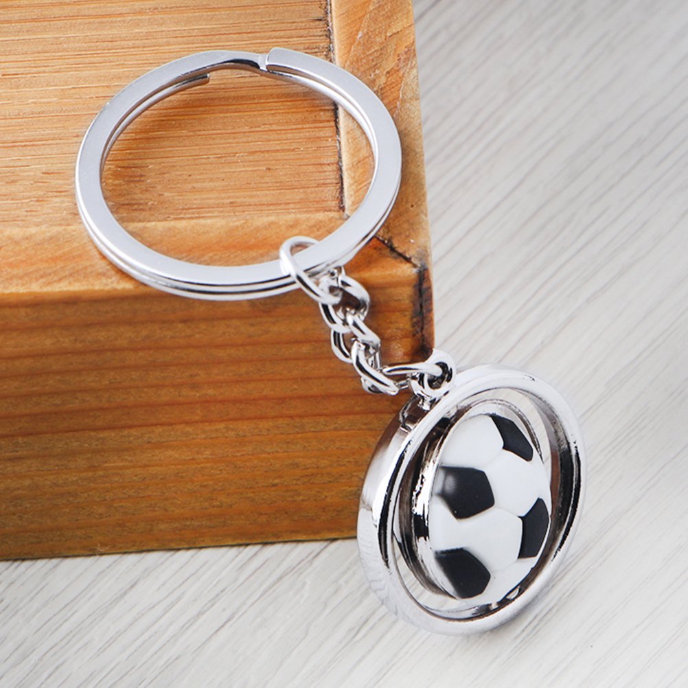 Llavero de pelota de fútbol – Metal giratorio 3D Sports Llavero, llavero de fútbol, cumpleaños, negro y blanco 4