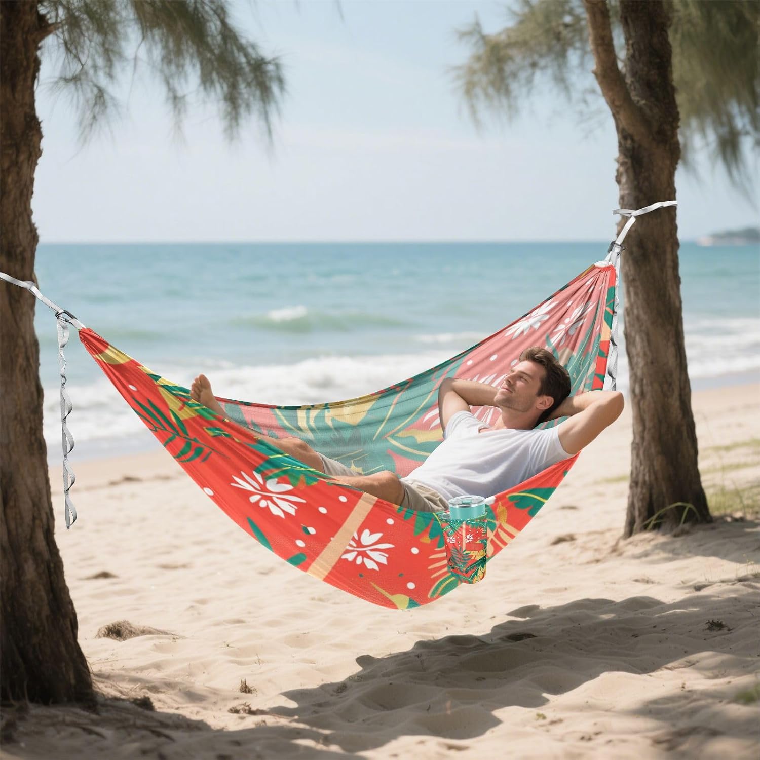 Summer Tropical Trees Camping Hammocks with Hanging Rope Hanging Hammock for Outside Camping Essentials