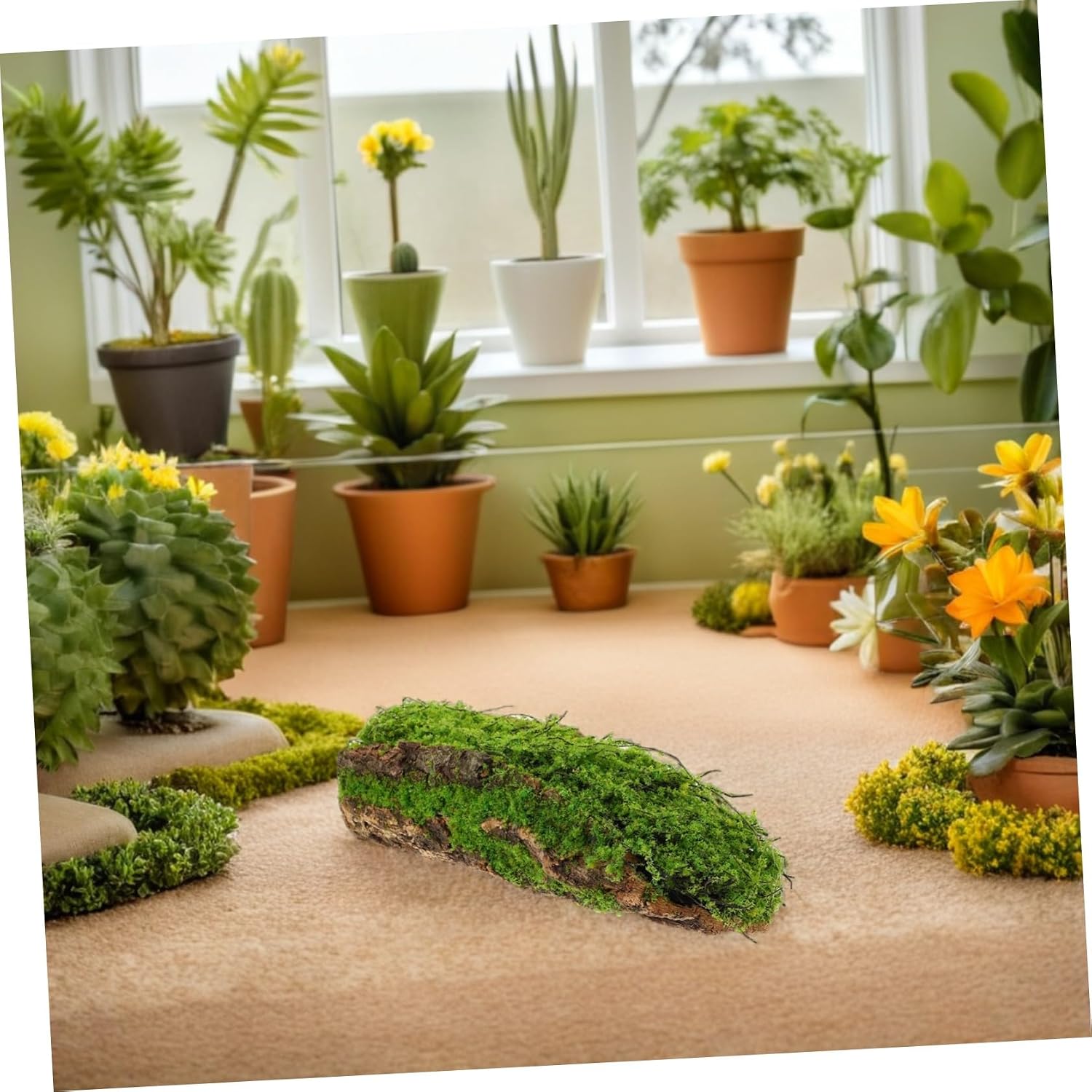 SHINEOFI Realistic Artificial Moss Root Ball Hanging Decor for Home and Commercial Ceiling Green Moss Plant Sphere for Window Display and Landscape Arrangement