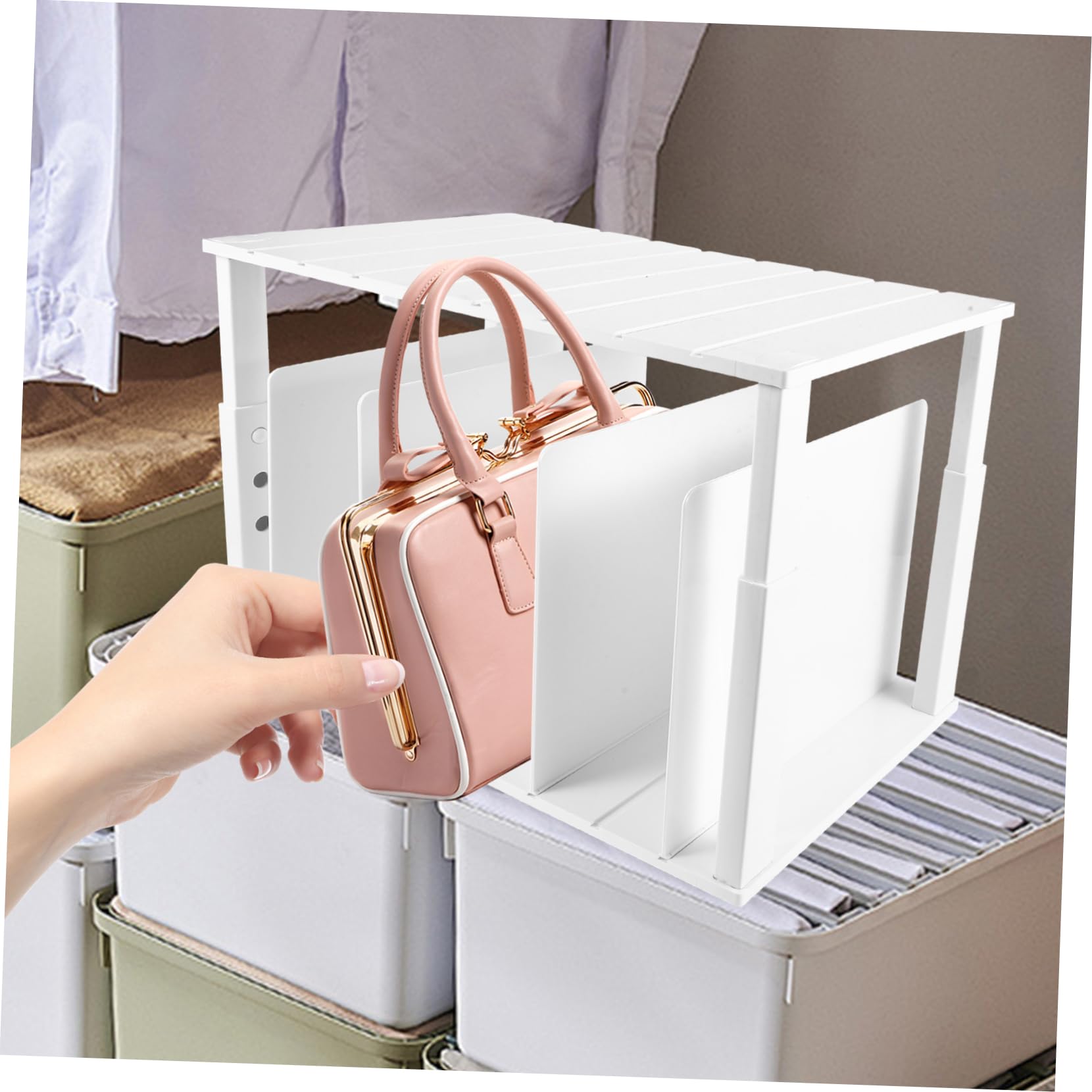 Alipis Caja de Almacenamiento Multifuncional para Organizador de Bolsos Estante para Guardar Bolsos Dormitorio Material Compartimento para Libros