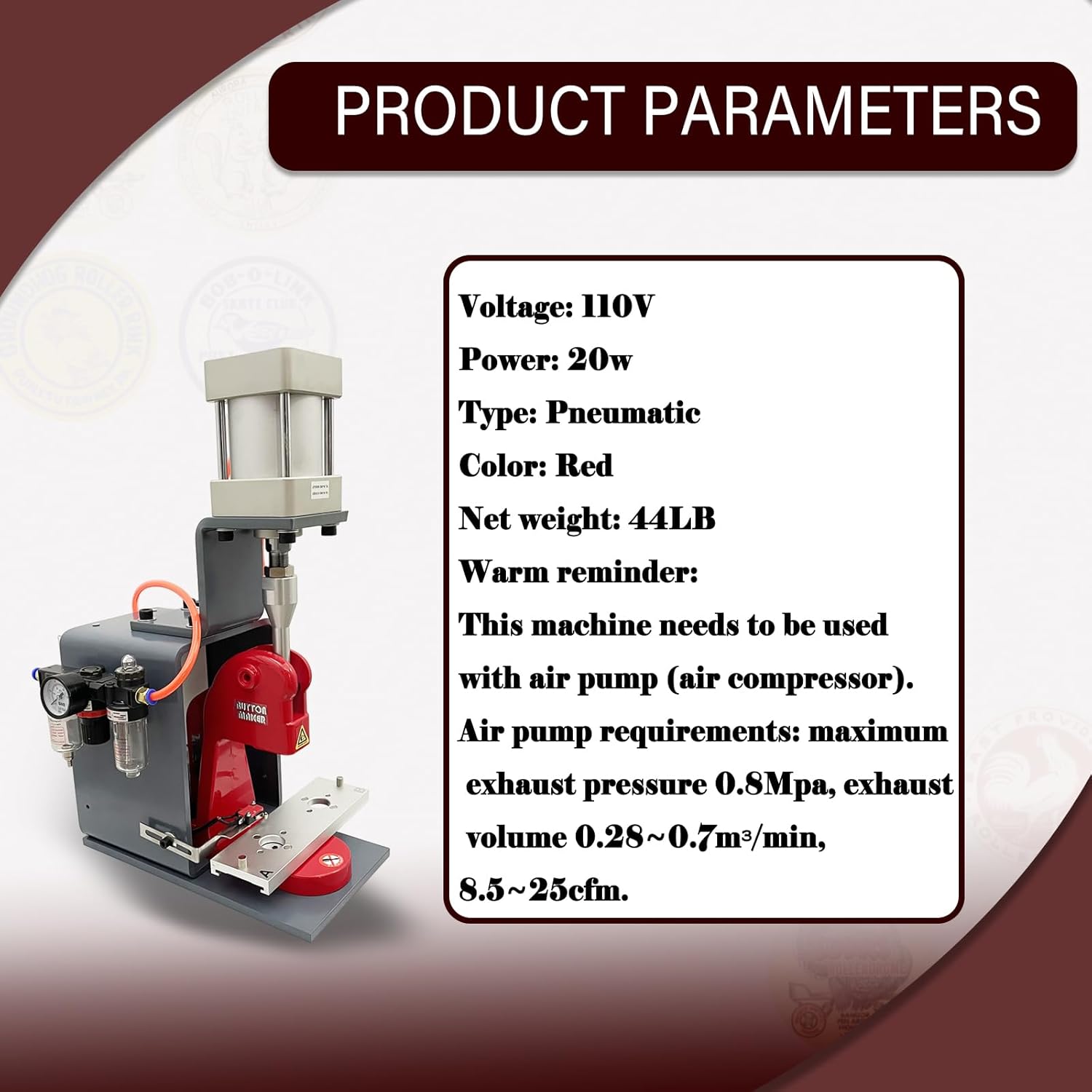 Pneumatic Badge Making Machine Button Maker Machine DIY Button Press Machine Multiple Sizes 20mm-75mm for Round/Rectangular/Heart-Shaped Badges 110V