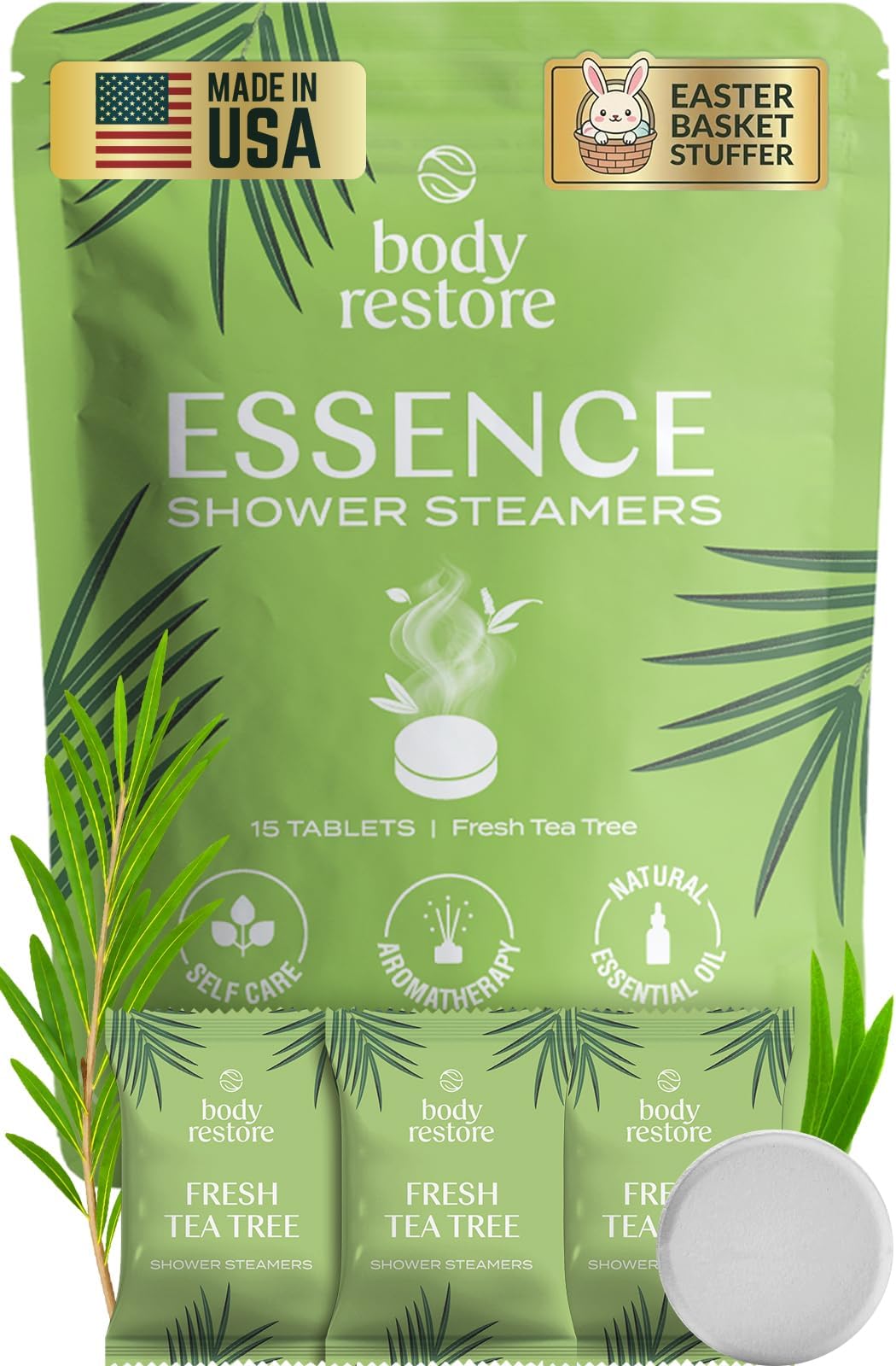 Body Restore Shower Steamers Aromatherapy 15 Pack - Galentines, Valentines Day Gifts for Her and Him, Birthday Gifts for Mom, Best Friend, Travel Essentials, Stress Relief, Self Care - Tea Tree