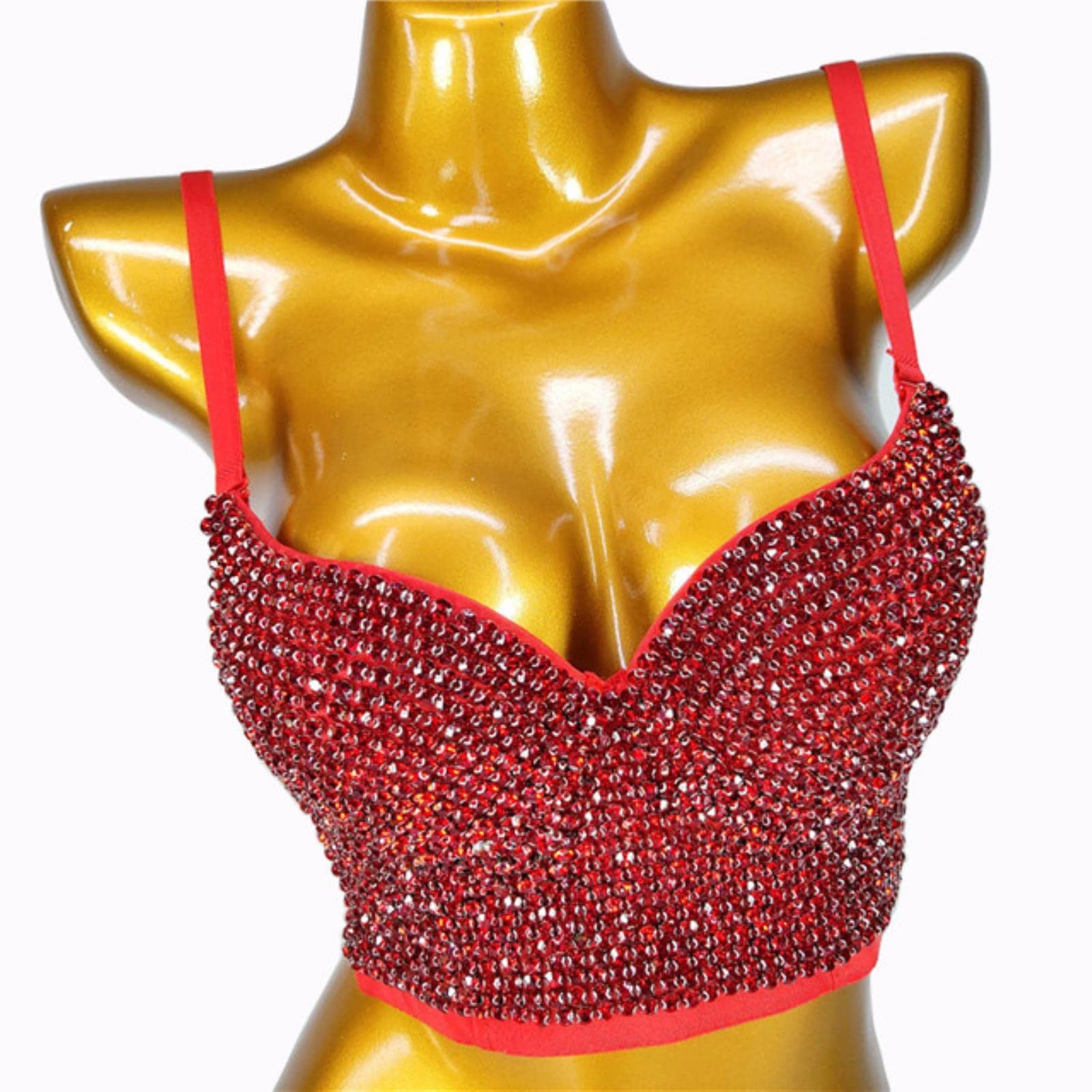 YOND Sexy Carnival Women Tank Tops Beading Quality Party Corset Woman Bra Chest Binder Club y2k Crop Top Ladies Clothes Camis-4-red, CN S-34