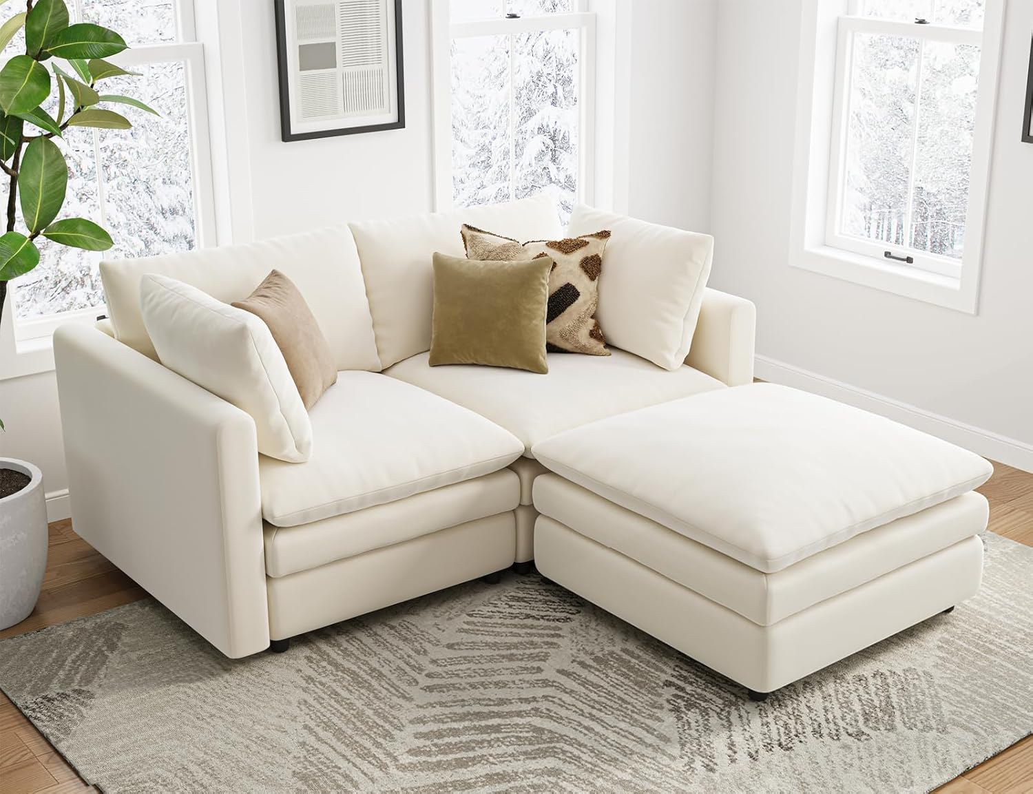 Cloud Couches for Living Room L Shaped Sectional Couch with Ottoman Deep Plush 3 Seats Sofa, Modern Sofa for Bedroom and Apartment