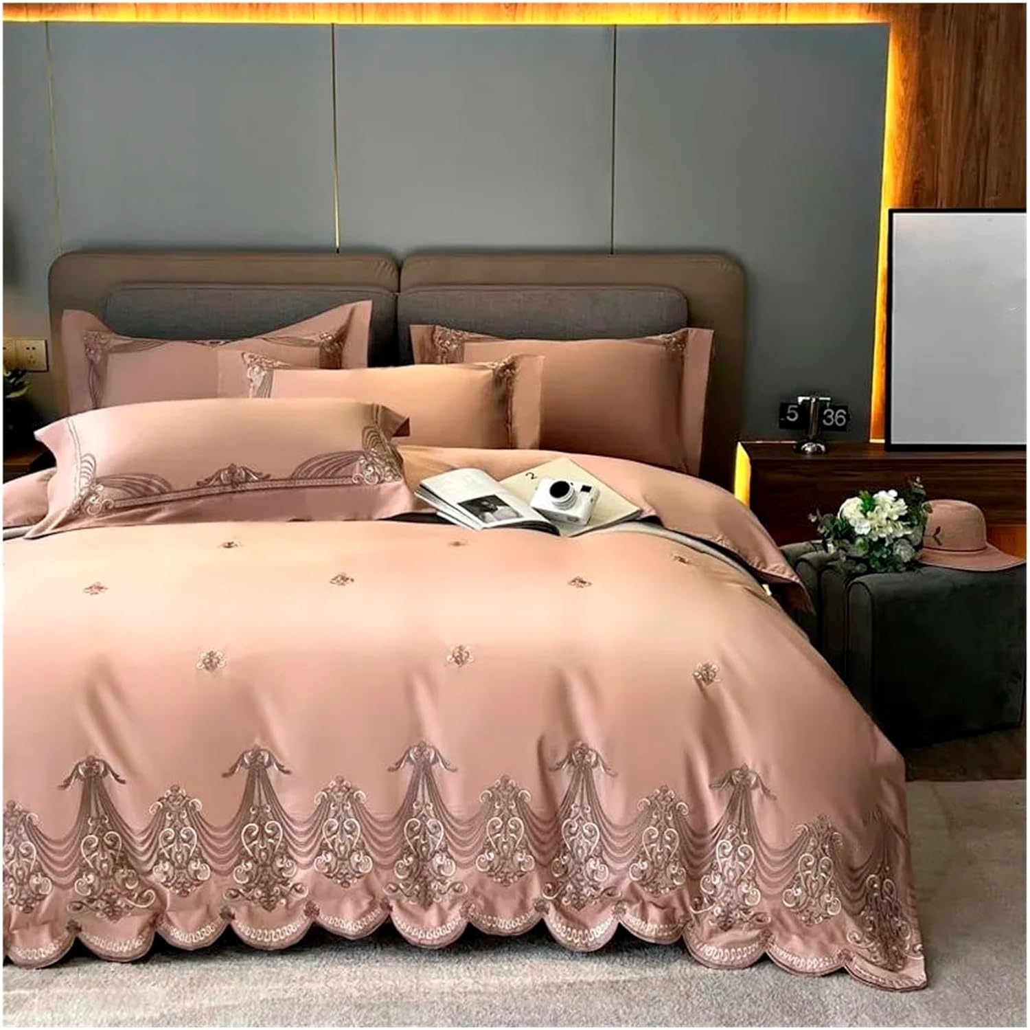 Blue Boho Duvet Cover Set Double Queen King 4Pcs Chic Embroidered Egyptian Cotton Soft Bedding Quilt Cover Bed Sheet Pillowcases,Bed