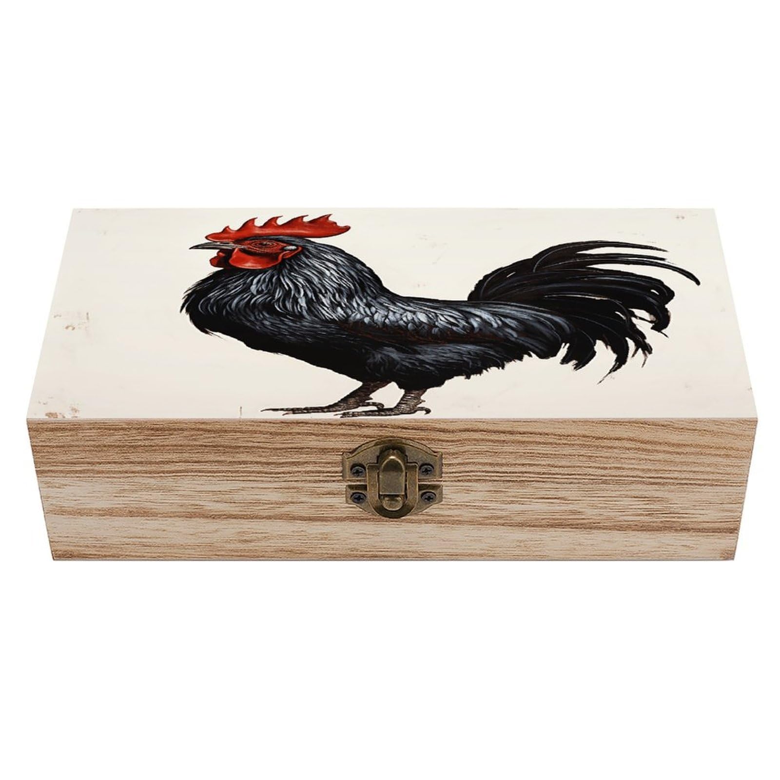 VstaDank Black Rooster Wooden Storage Box Wooden Keepsake Box with Hinged Lid Exquisite Solid Wood Decorative Jewelry Case Memory Box for Jewelry Photos Letters Crafts Trinkets