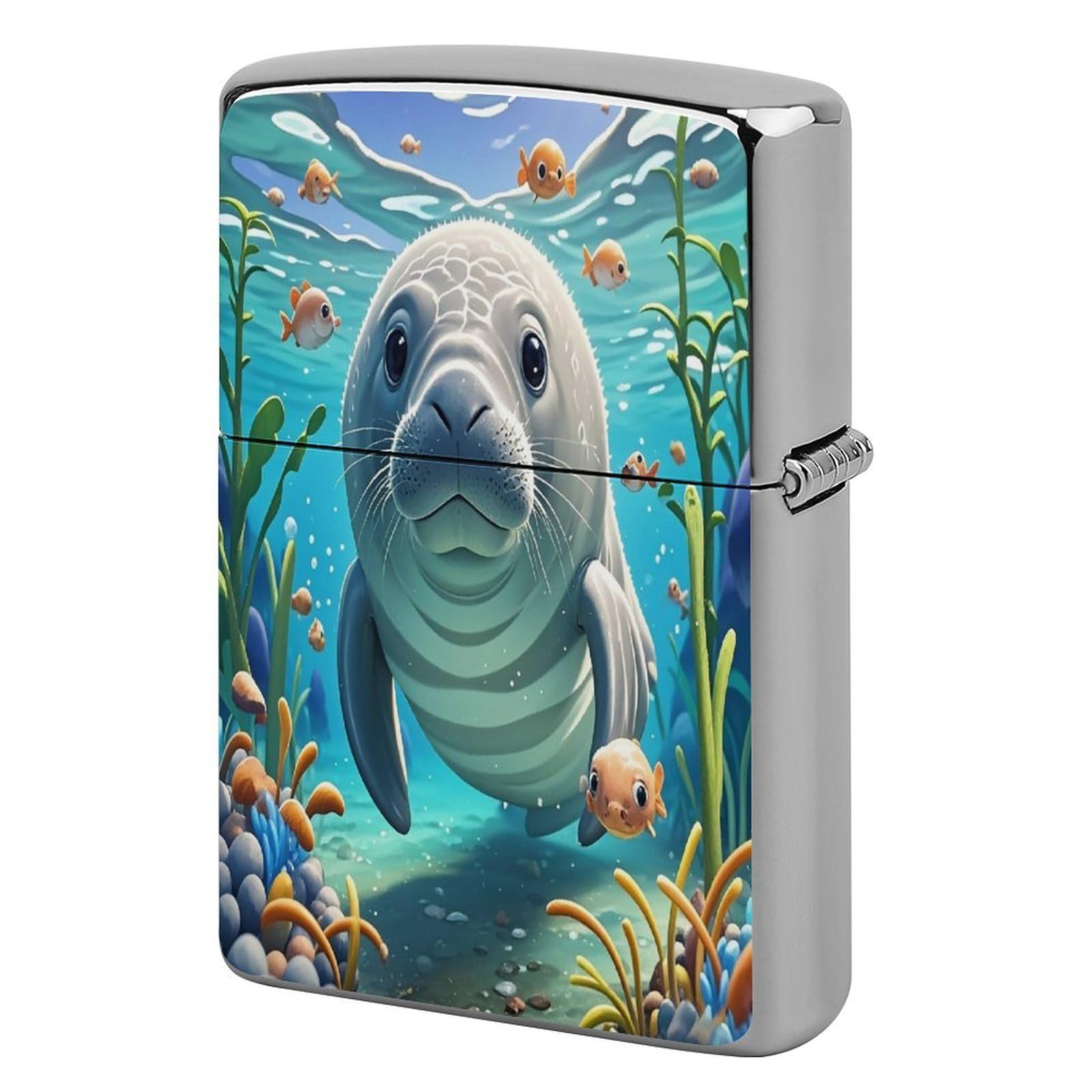 Btcowzrv Style Cute Sea Animal Manatee Metal Lighter Case Sleeve Cover Holder