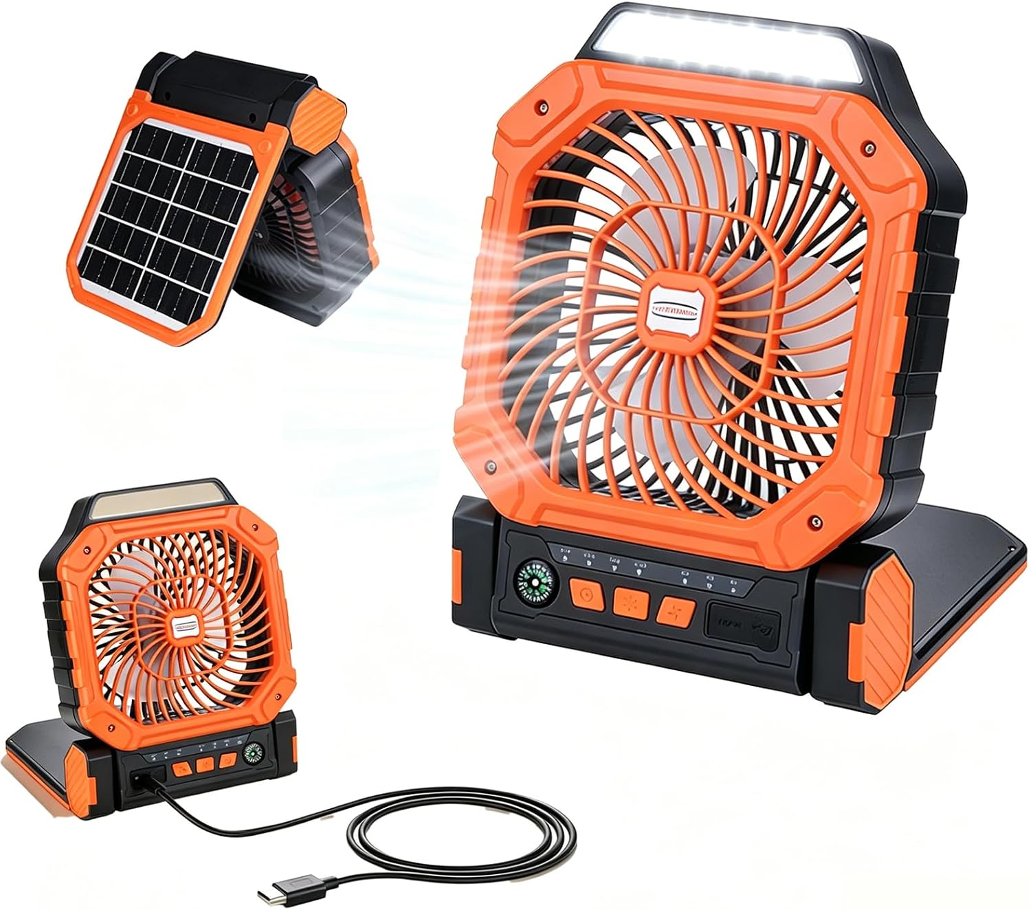 Solar Fan with LED Lantern – 10W Solar Panel Rechargeable Battery Powered Camping Fan for Outside, Portable Battery Operated Hurricane Supplies for Picnic, Barbecue, Fishing, Travel