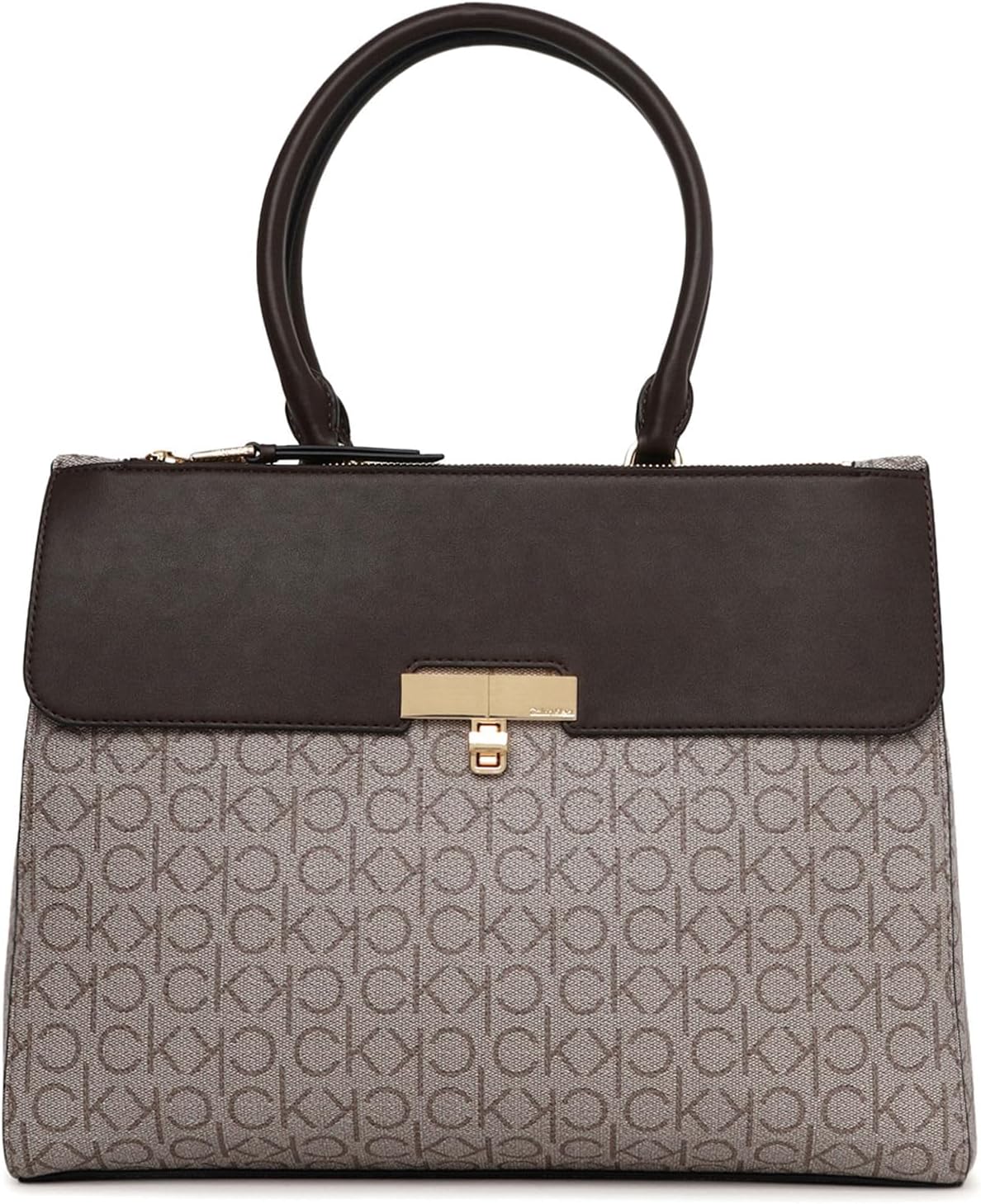 Calvin Klein womens Becky Tote Bag – 2 in 1, Vegan Leather, Monogram, 3 Pockets