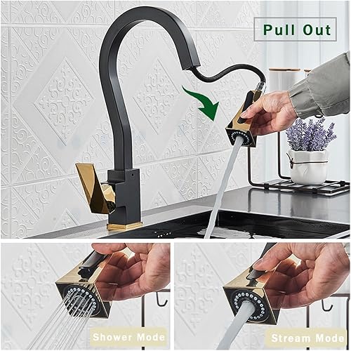 Miniatura 3 de Black Gourmet Kitchen Faucet with Flexible Pull Down Sprayer Retractable Removable Faucet for Kitchen Sink Mixer Faucet(White)