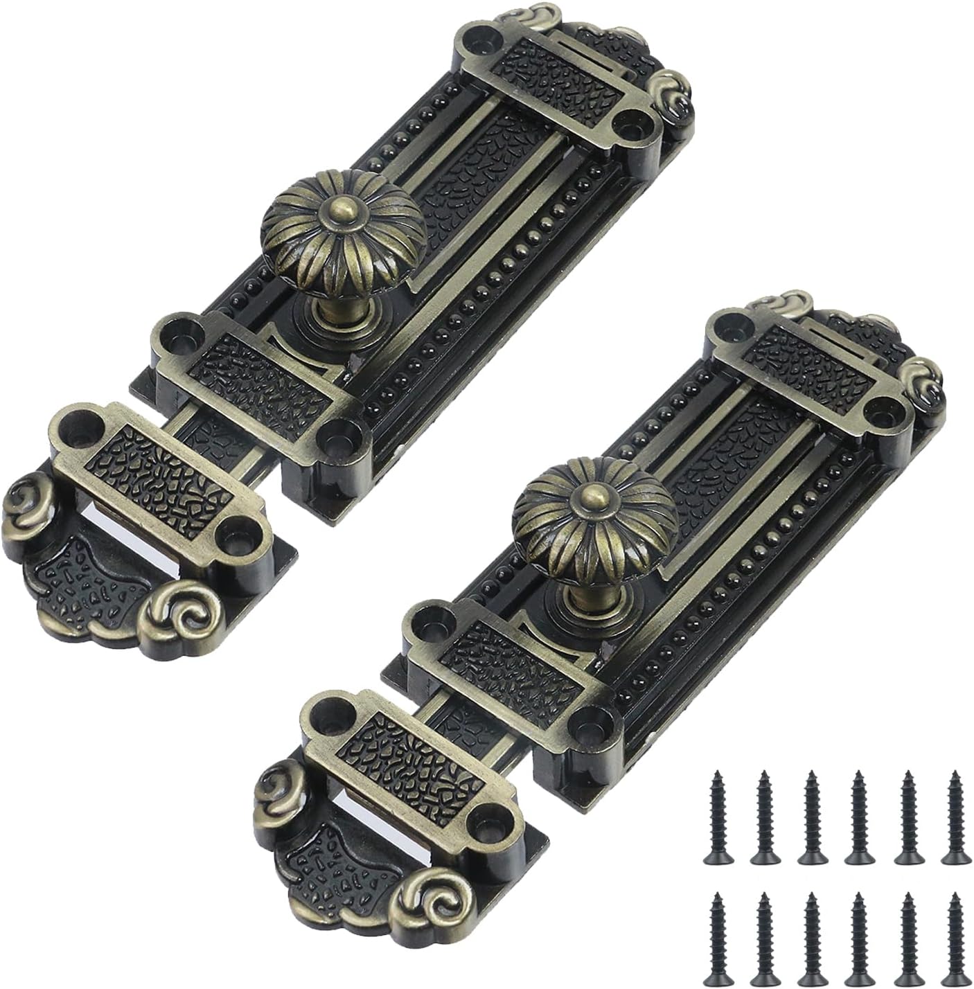 Geesatis 2Pcs Bronze Slide Door Bolt Gate Security Lock Latch Antique Sliding Door Window Latch, with Mounting Screws, Length 5 inch
