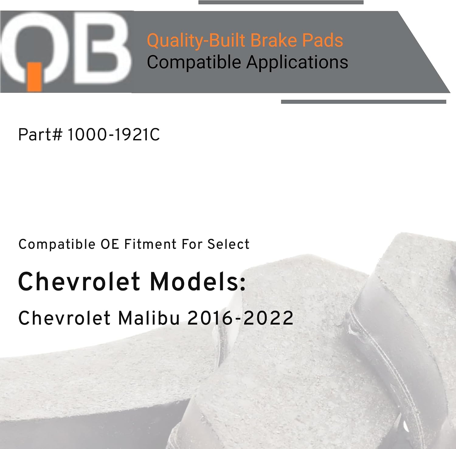 QUALITY-BUILT Rear Ceramic Brake Pads, QB 1000-1921C, Compatible with 2016-2022 Chevrolet Malibu