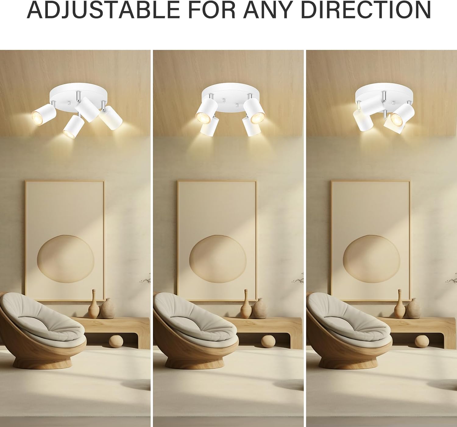 BoostArea LED 4 Light Track Lighting Kit, LED Track Lighting Fixtures, White Round Ceiling Spot Lighting, Flexibly Rotatable Light Head for Kitchen, Living Room, Bedroom, GU10 Bulb Not Included