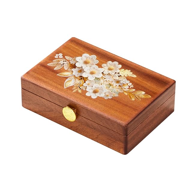 Travel Jewelry Case Small Wood Jewelry Organizer Jewelry Box for Women Nut-Brown Print C