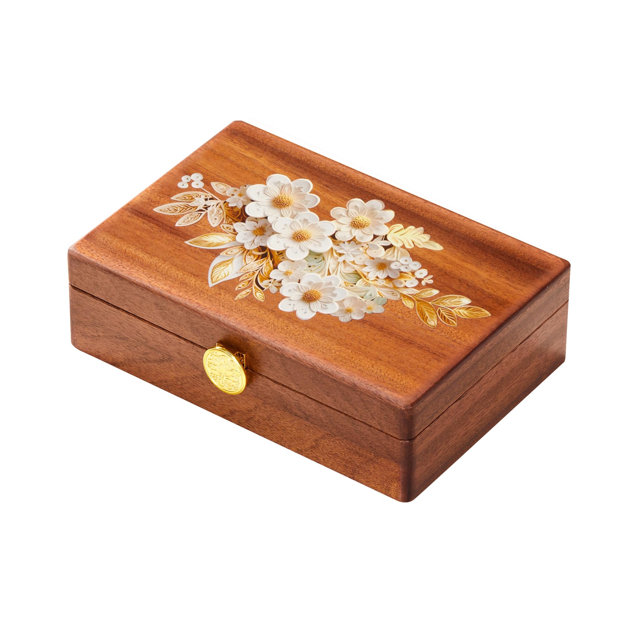Travel Jewelry Case Small Wood Jewelry Organizer Jewelry Box for Women Nut-Brown Print C
