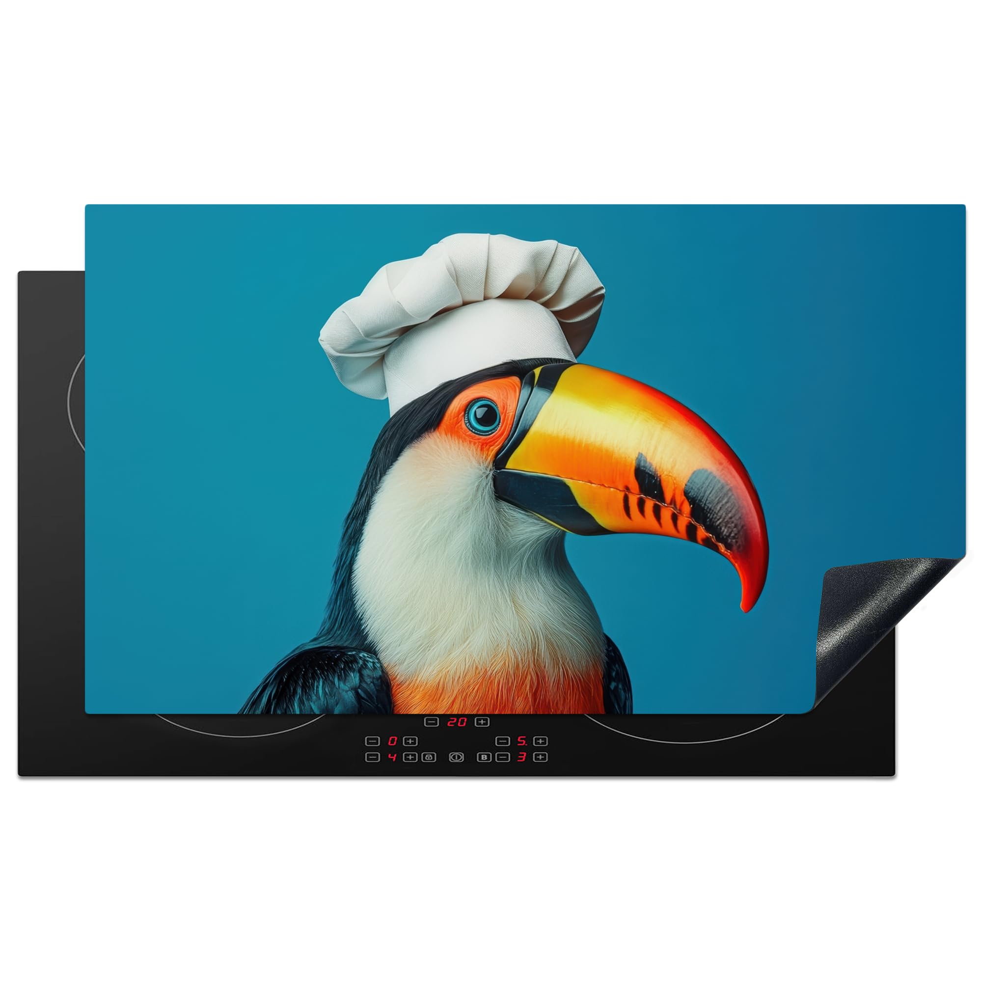 KitchenYeah© Induction Hob Cover Protector Mat 20.5"x35.4" / 90x52 cm Kitchen Universal Ceramic Covers for Electric Cookers Vinyl Toucan - Parrot - Bird - Chefs Hat