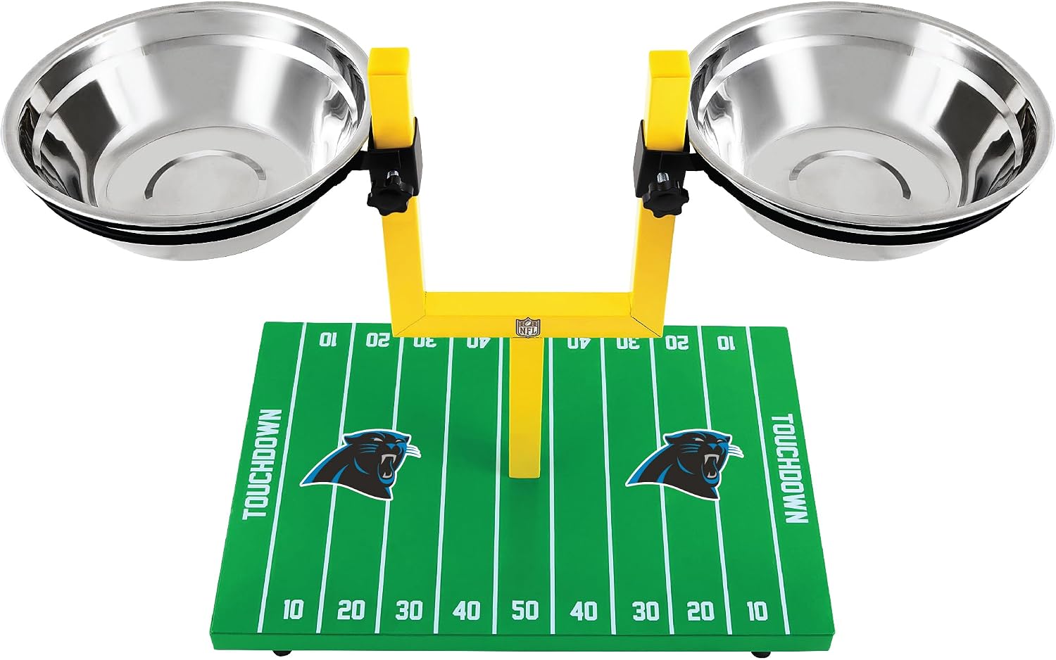 NFL Carolina Panthers Goalpost Football Field Dog Feeder – Adjustable Elevated Dog Bowls with Stand, 2 Stainless Steel Bowls, Non-Slip Rubber Feet, Raised Pet Feeder for Large & Small Dogs, Cats. image 5