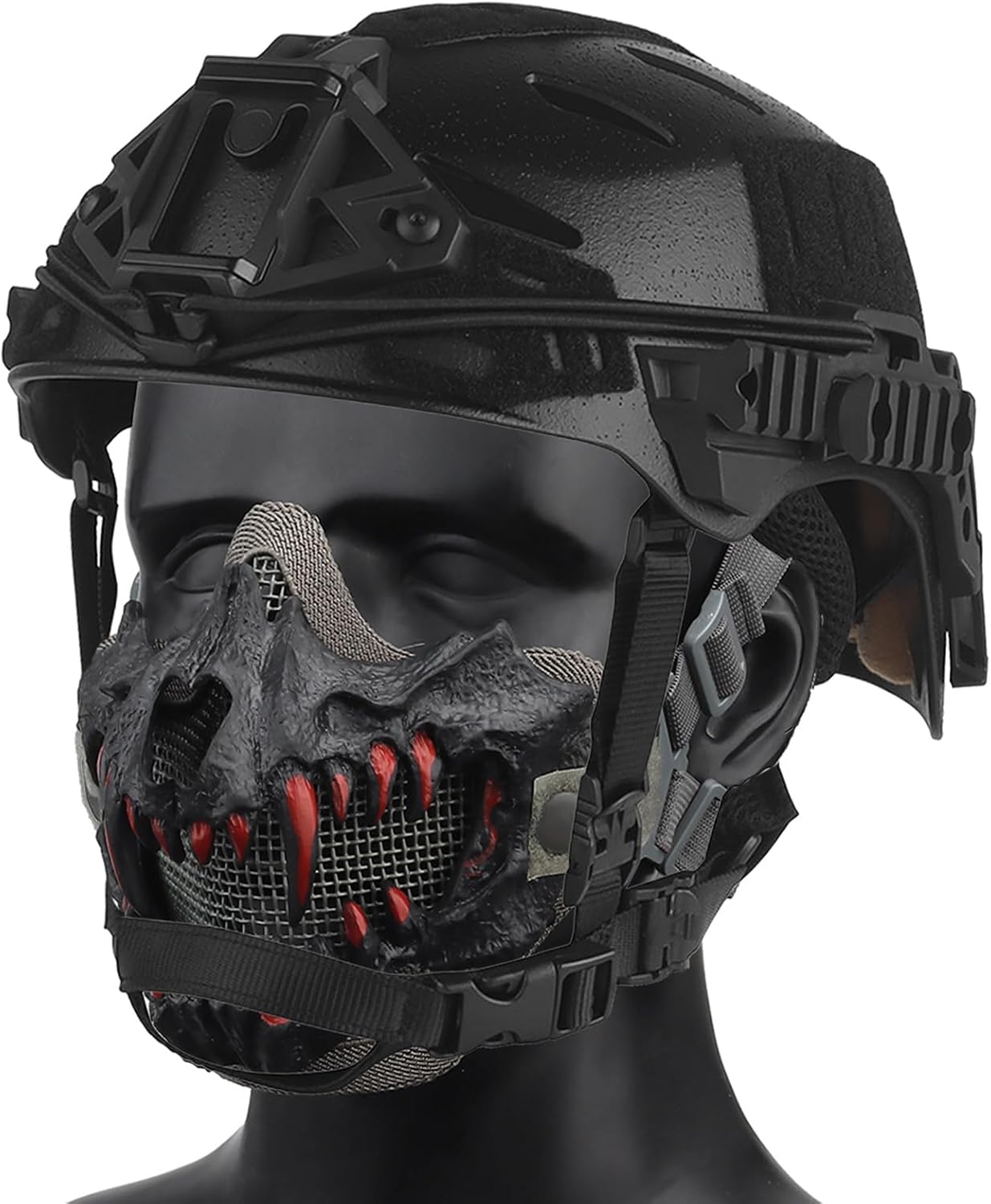 Tactical Mesh Half Face Mask, Multi Functional Rail Helmet, for Halloween Cosplay Airsoft Paintball CS Hunting, Full Face Protection Gear