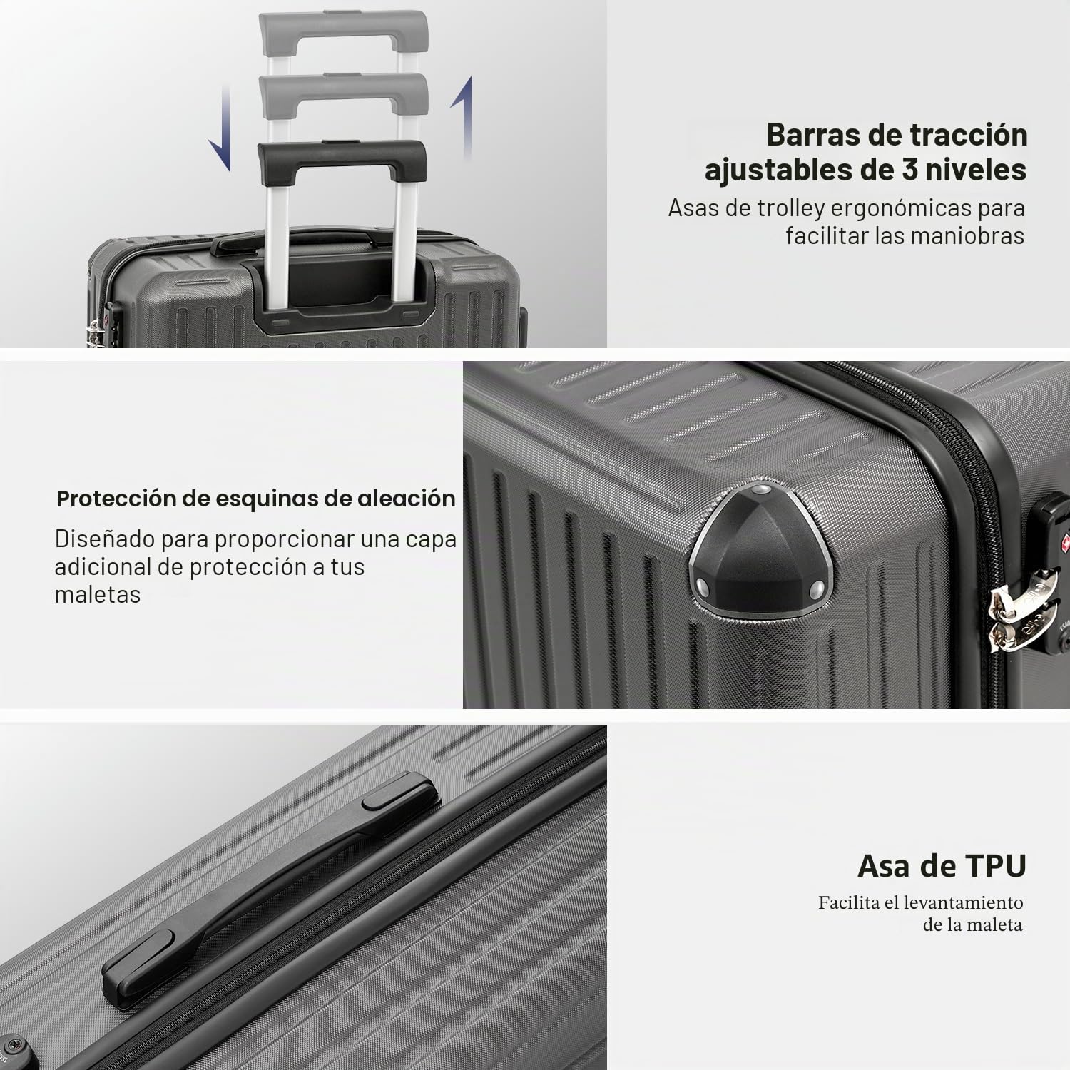 COOLIFE Juego de Maletas 3 Piezas, Maleta de Cabina, Mediana y Grande | Rígidas en PC+ABS para Vacaciones y Viajes Familiares, Cerradura TSA, Cremallera YKK y 4 Ruedas Dobles, Azul Oscuro