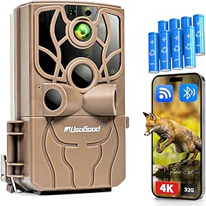 usogood Trail Camera WiFi 4K 48MP, Game Camera that Send Pictures to Phone,8 Batteries & 32GB Card,Wifi Trail Cameras with Night Vison Motion Activated Waterproof for Deer/Backyard/Wildlife Monitoring asin的图片