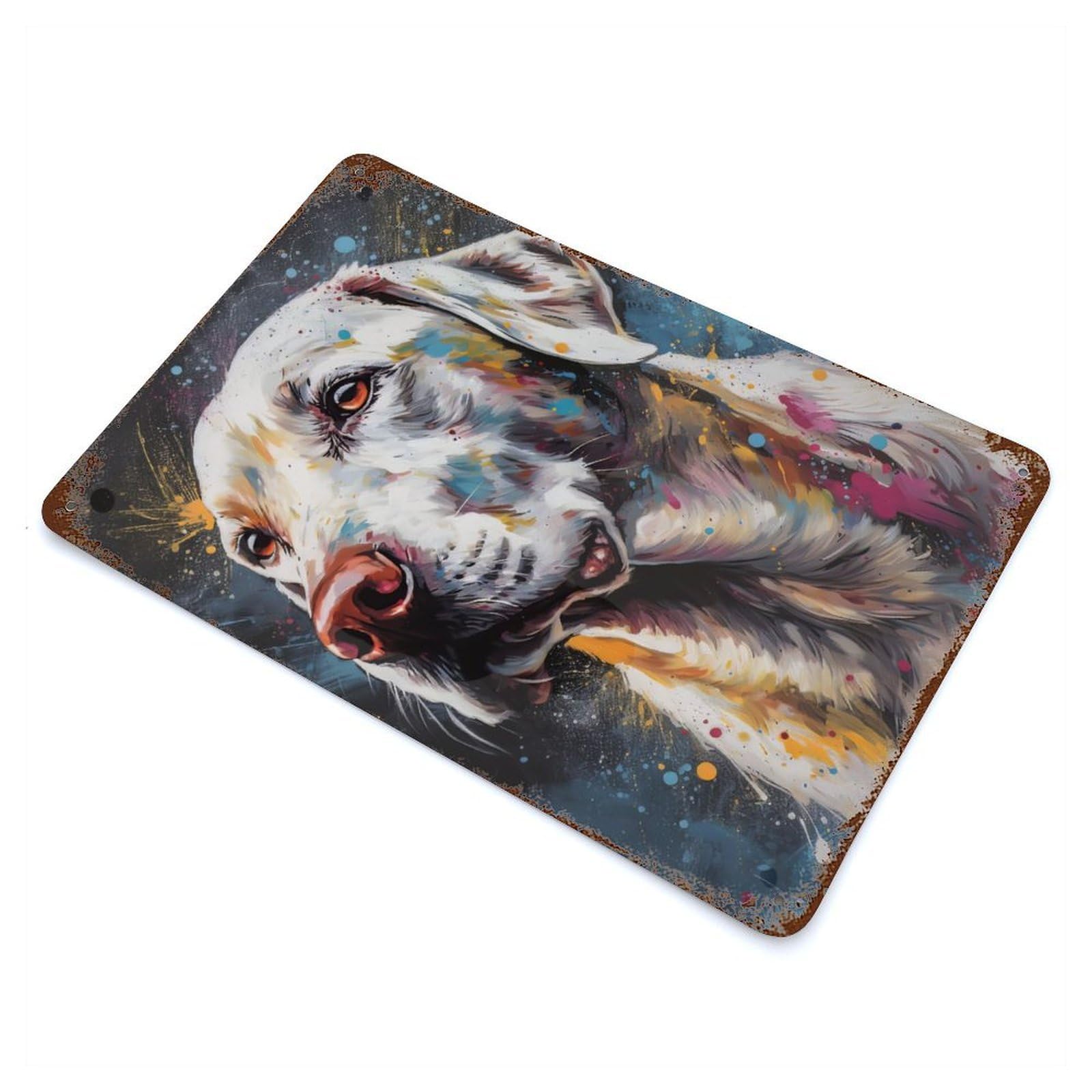 White Labrador Painting Rust Effect Tin Sign 11.8"x7.9", Decorative Metal Wall Art for Living Room, Hallway And Home Decor