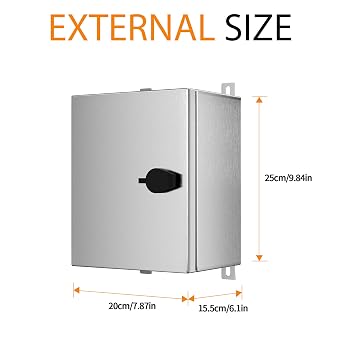 Stainless Steel Enclosure, IP65 Waterproof Electrical Box for Indoor and Outdoor Projects, Includes Mounting Plate and Wall Bracket 250200150mm (1086)