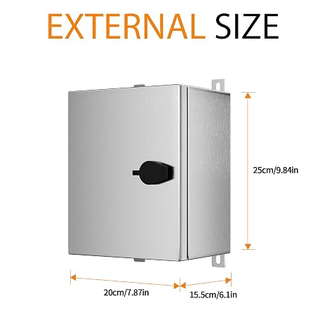 Stainless Steel Enclosure, IP65 Waterproof Electrical Box for Indoor and Outdoor Projects, Includes Mounting Plate and Wall Bracket 250200150mm (1086)