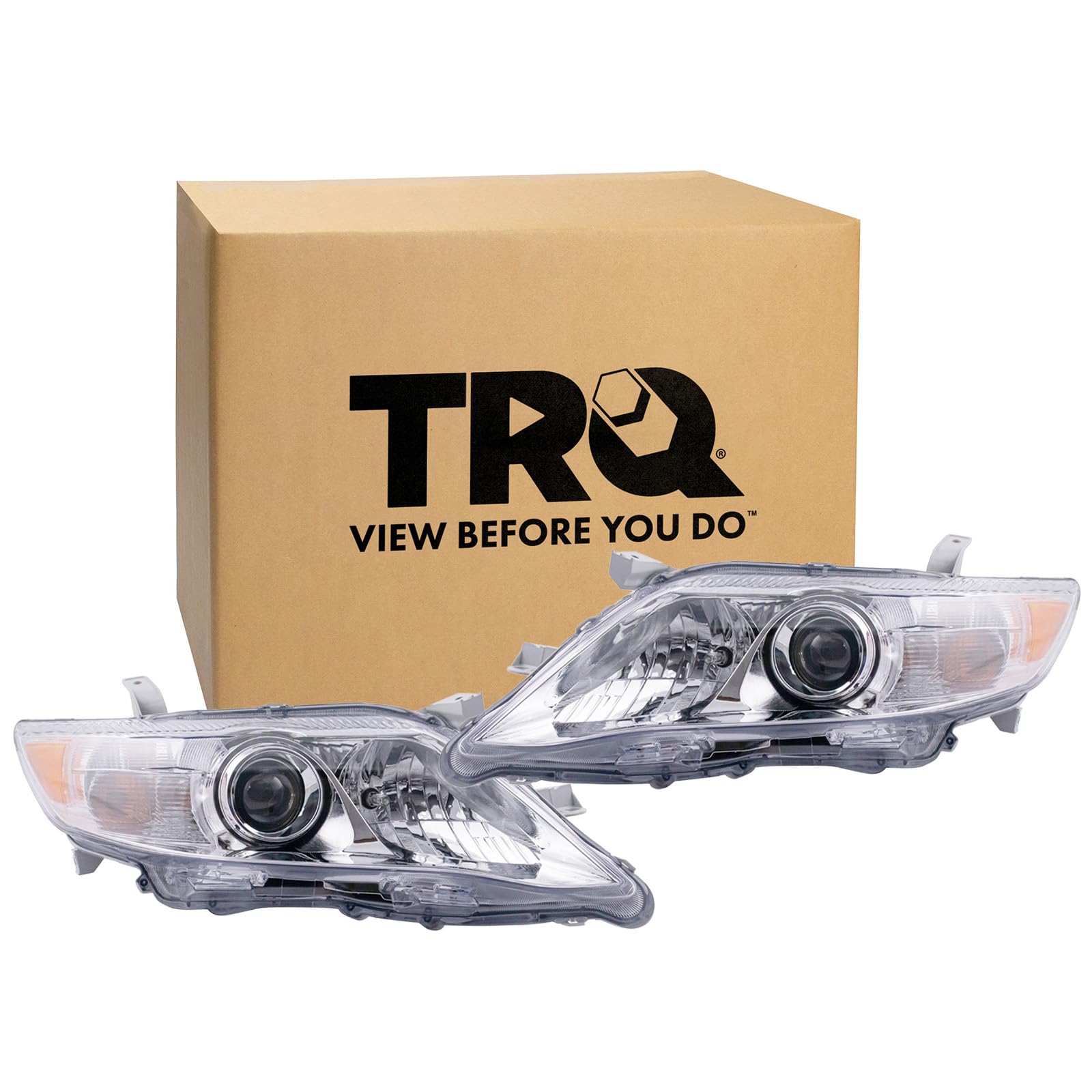 TRQ 2 Piece Headlight Assembly Set Driver &amp; Passenger Side Compatible with 2010-2011 Toyota Camry Base Hybrid LE XLE US Built TO2502191 TO2503191
