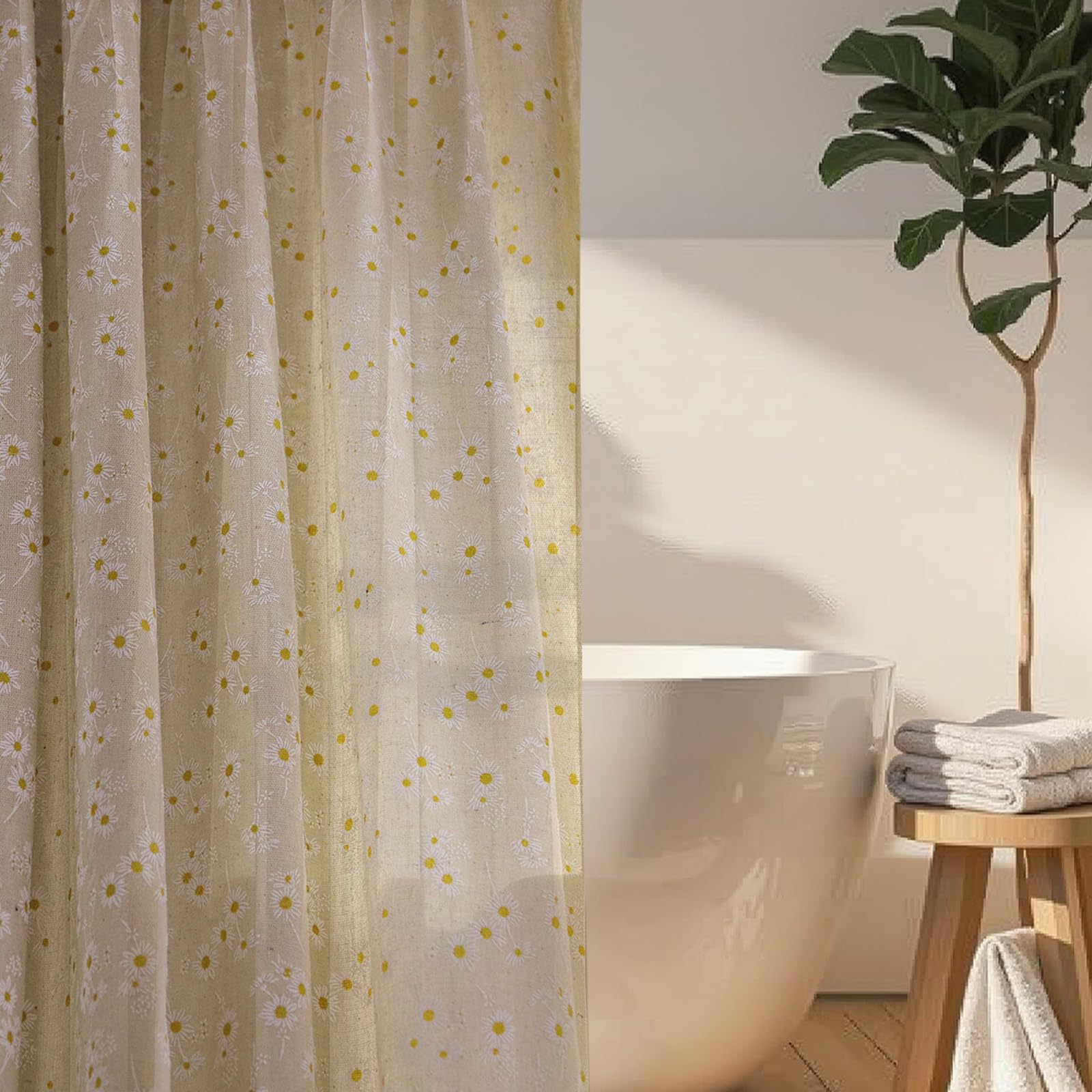Cortina margarita de 84 pulgadas y diseño floral impermeable para bañera