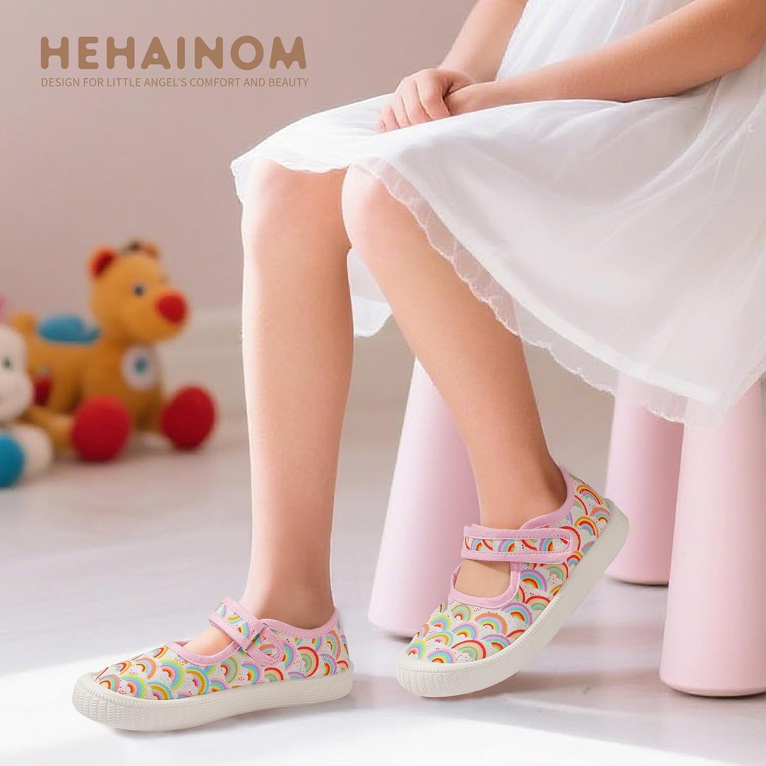Hehainom Girls Toddler Canvas Sneakers Kids Bow Wedding Party School Uniform Sneaker Shoes