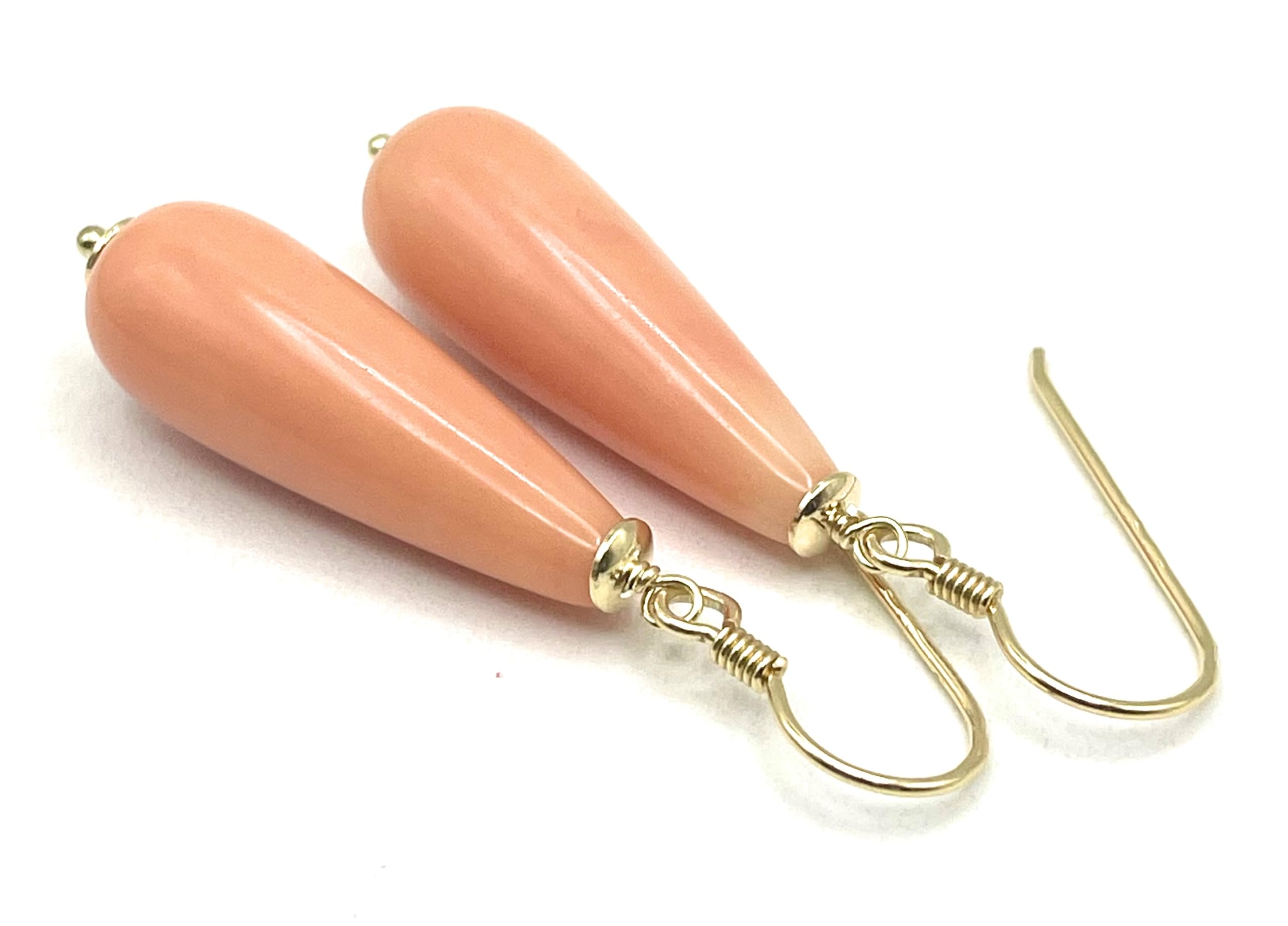 Orecchini con Gocce Rosa Corallo, Pendenti in Gold Filled 18 K, Gioielli Fatti a Mano, Bijoux Estate