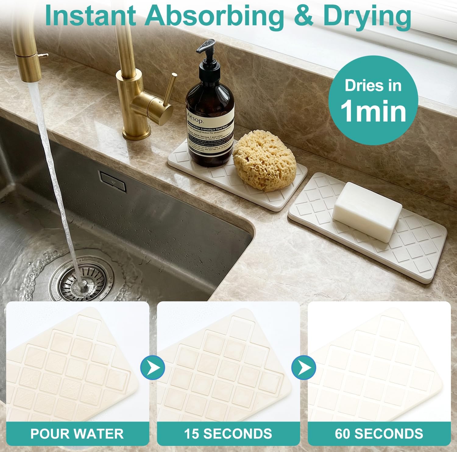 Small Quick Dry Bathroom Counter Trays Water Absorbing Stone Kitchen Soap