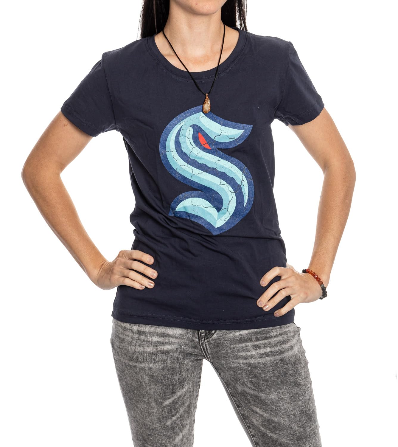 Calhoun NHL Surf & Skate Women's Distressed Print Fitted Crew Neck Premium T-Shirt (Edmonton Oilers, XX-Large) — view 7