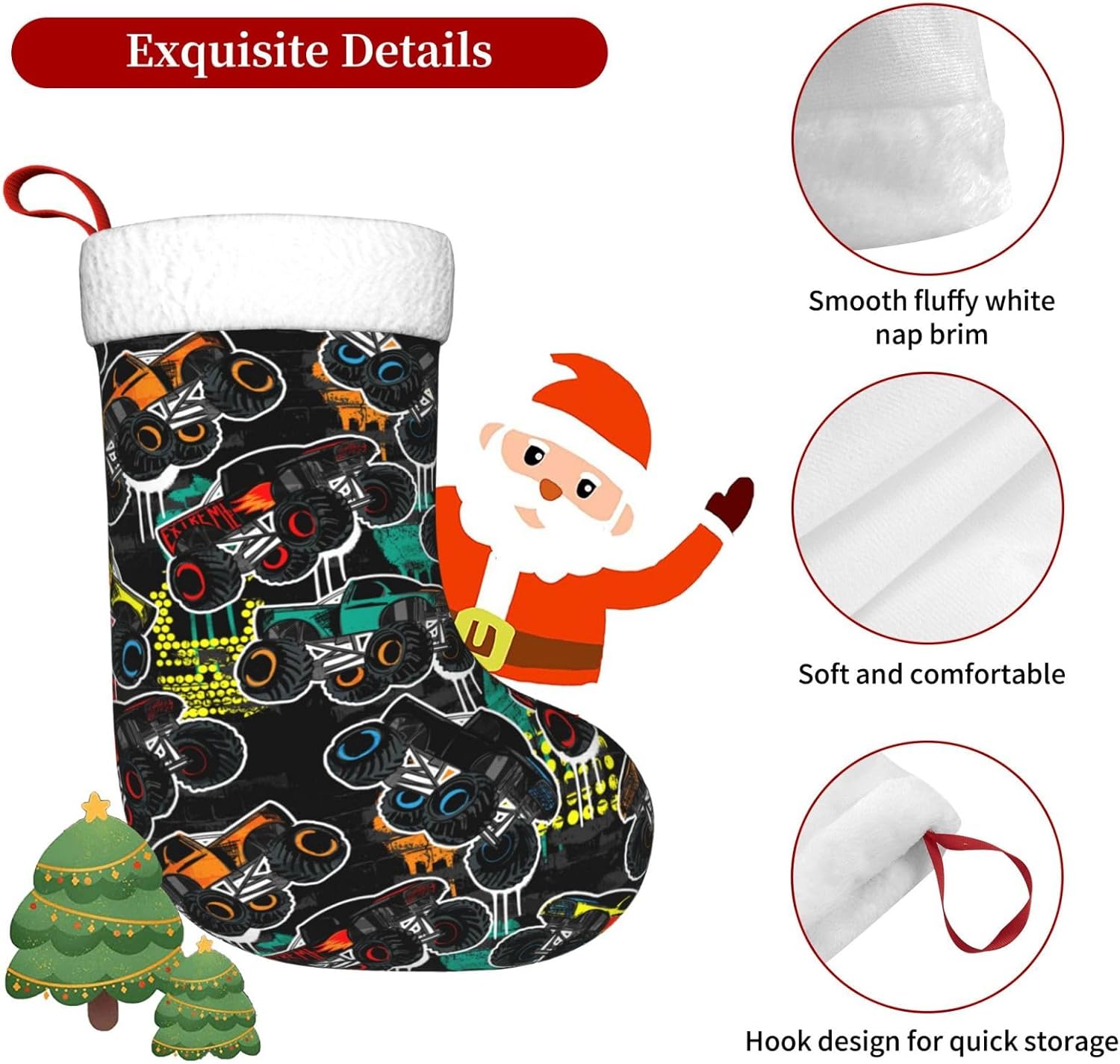 Truck Car Christmas Stocking,17.7" Xmas Fireplace Hanging Stockings Decoration Stockings for Family Holiday Party Decoration（1 Piece）