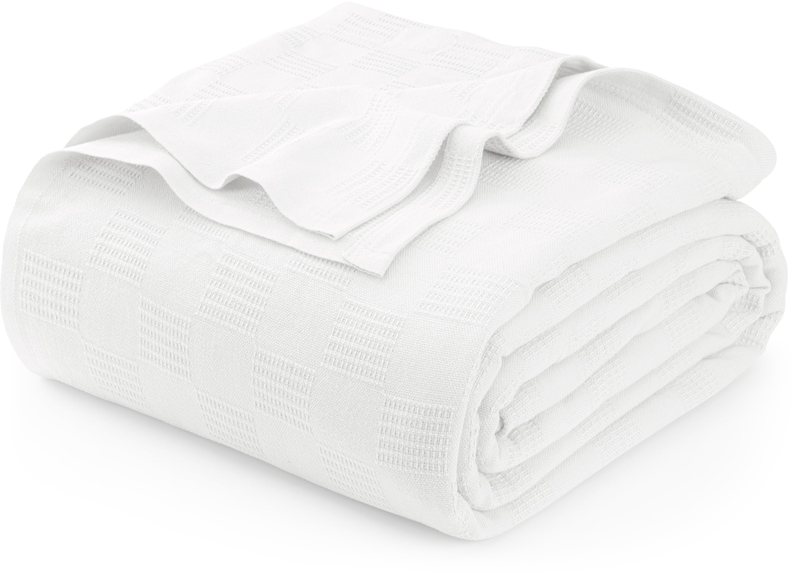 Utopia Bedding White 100% Cotton Blanket [Big Size - 120x120 Inch] 350GSM Lightweight, Soft and Breathable Thermal Blanket for All Seasons