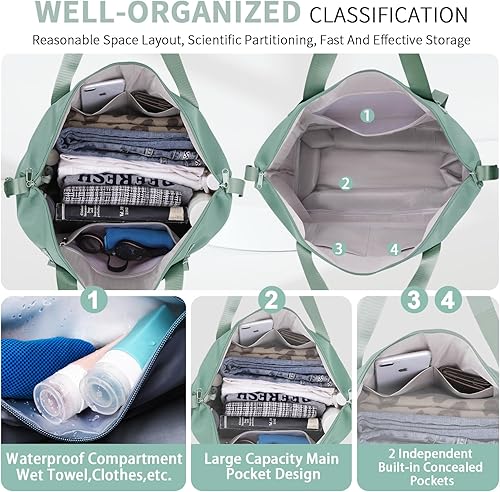 Miniatura 3 de FIORETTO Bolsa de viaje expandible para mujer con doble correa para el hombro, bolsa deportiva para gimnasio con bolsillo húmedo, bolsas de fin de