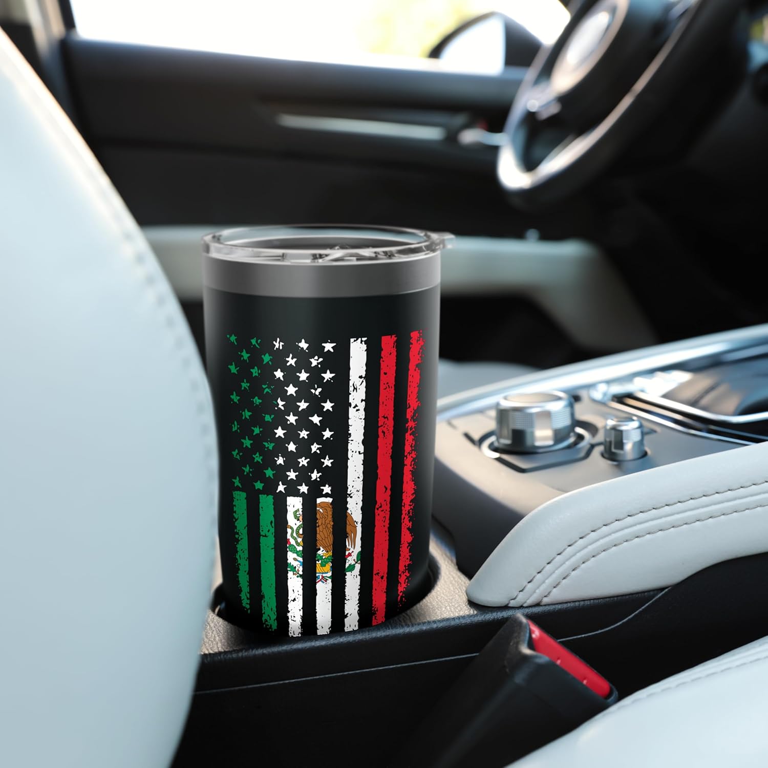 Mexican American Flag Travel Coffee Tumbler With Lid 20oz Stainless Steel Insulated Tumbler - Image 6