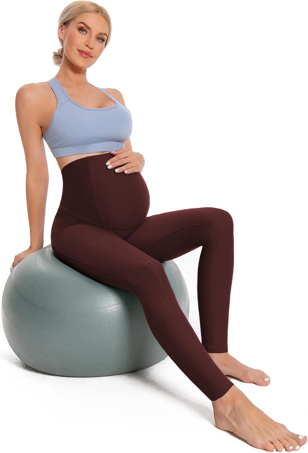 BUBBLELIME 22"/26" Maternity Yoga Leggings Over The Belly Soft Pregnancy Stretchy Workout Capris Pants with Pockets