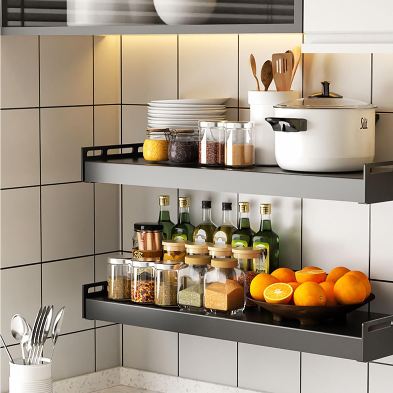 Soporte de pared ajustable para microondas,Estante metálico de cocina, montaje mural resistente para horno, electrodomésticos y almacenamiento