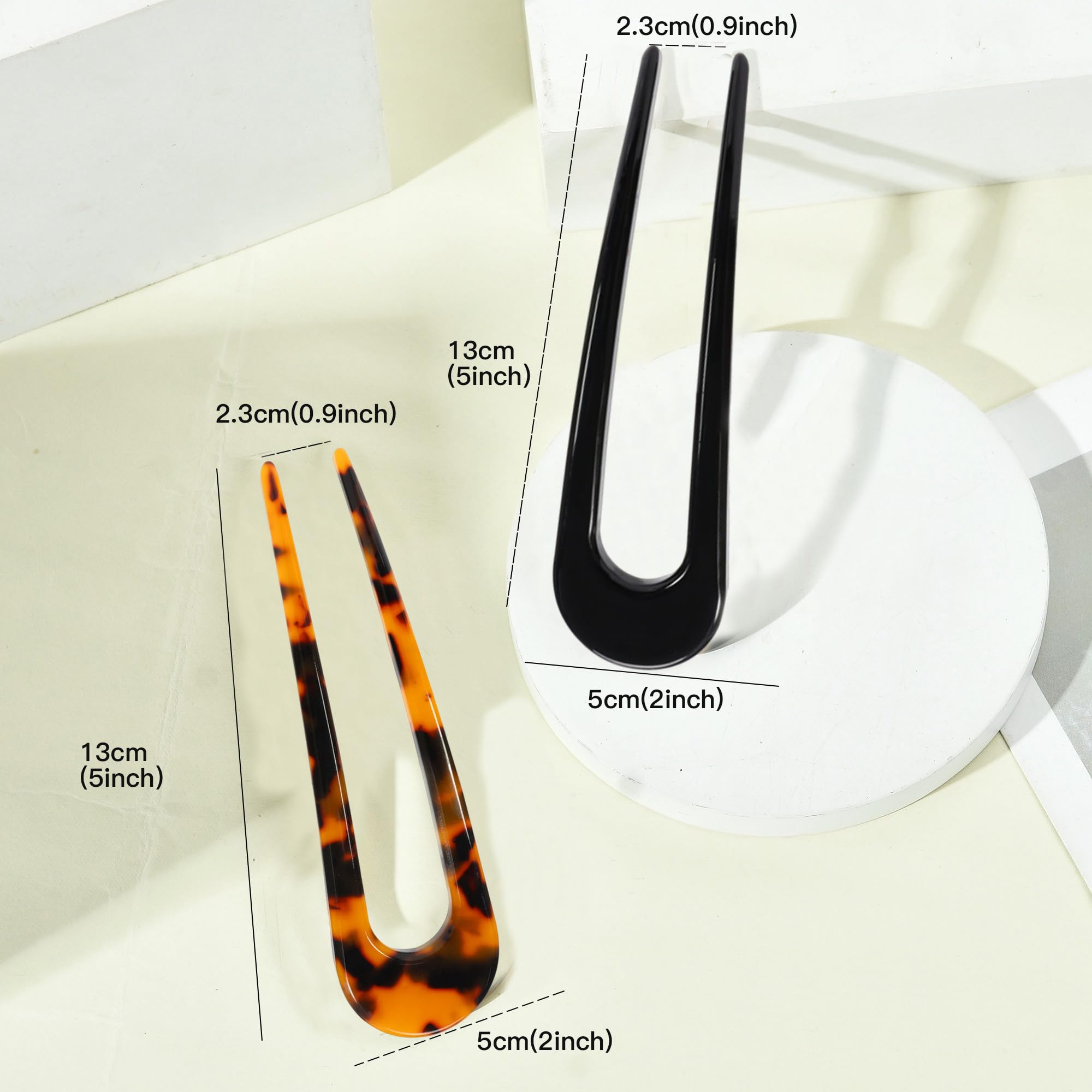 FSMILING 2 Pieces French Twist Hair Pins U Shape Hair Pins for Women Thin Thick Hair, black Tortoise, 1 count (Pack of 2) - Image 3
