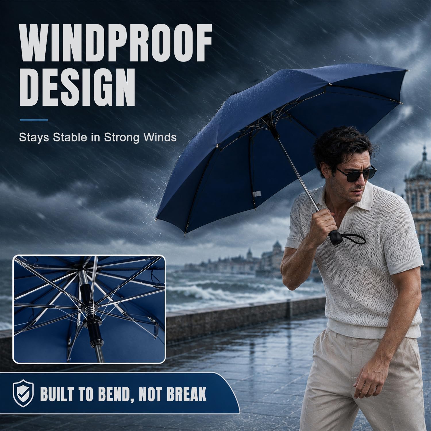 Windproof Compact Umbrella, 42" Automatic Open Folding Travel Umbrella