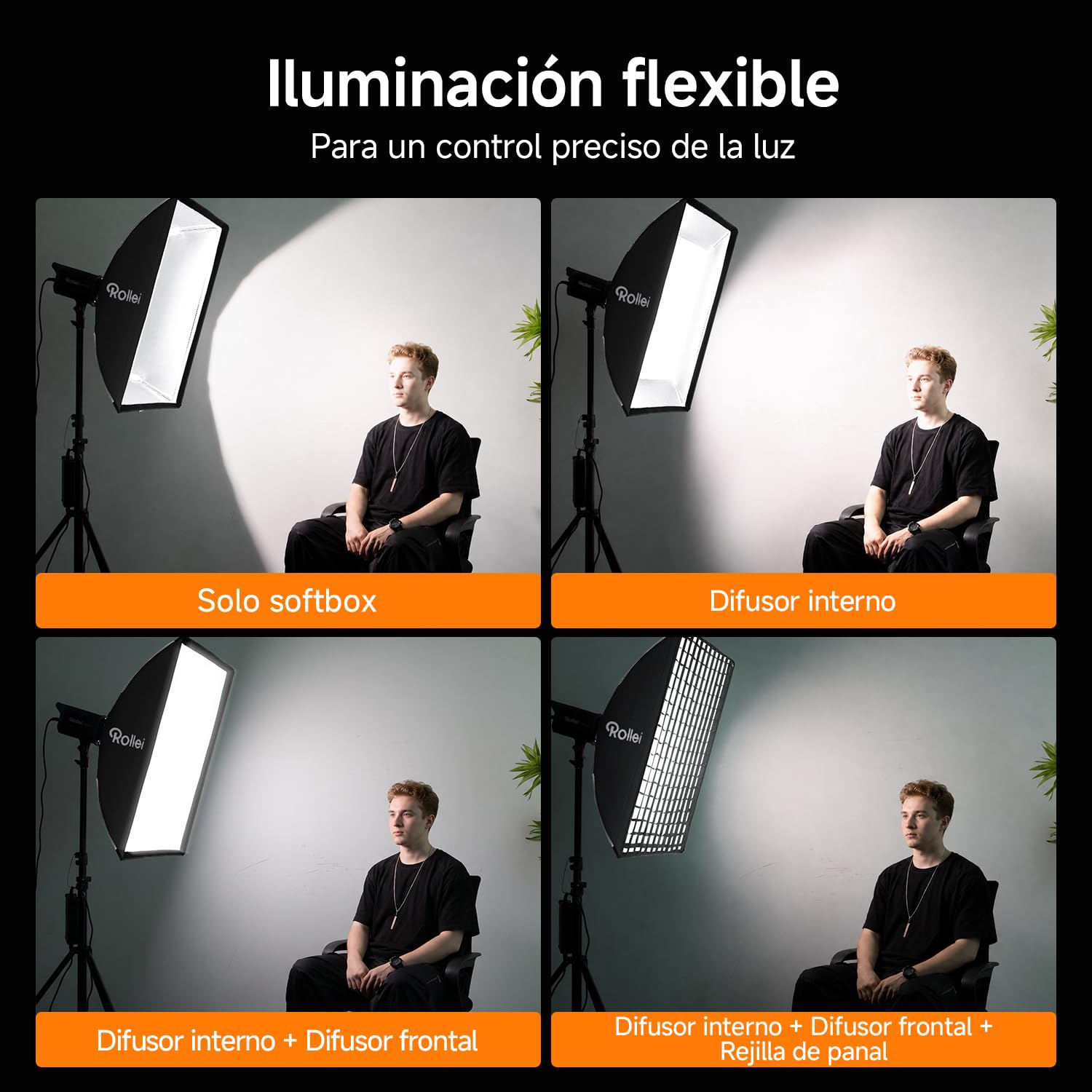 Rollei Quick Folding Softbox Rectangular 60x90cm con Difusor/Rejilla/Bolsa